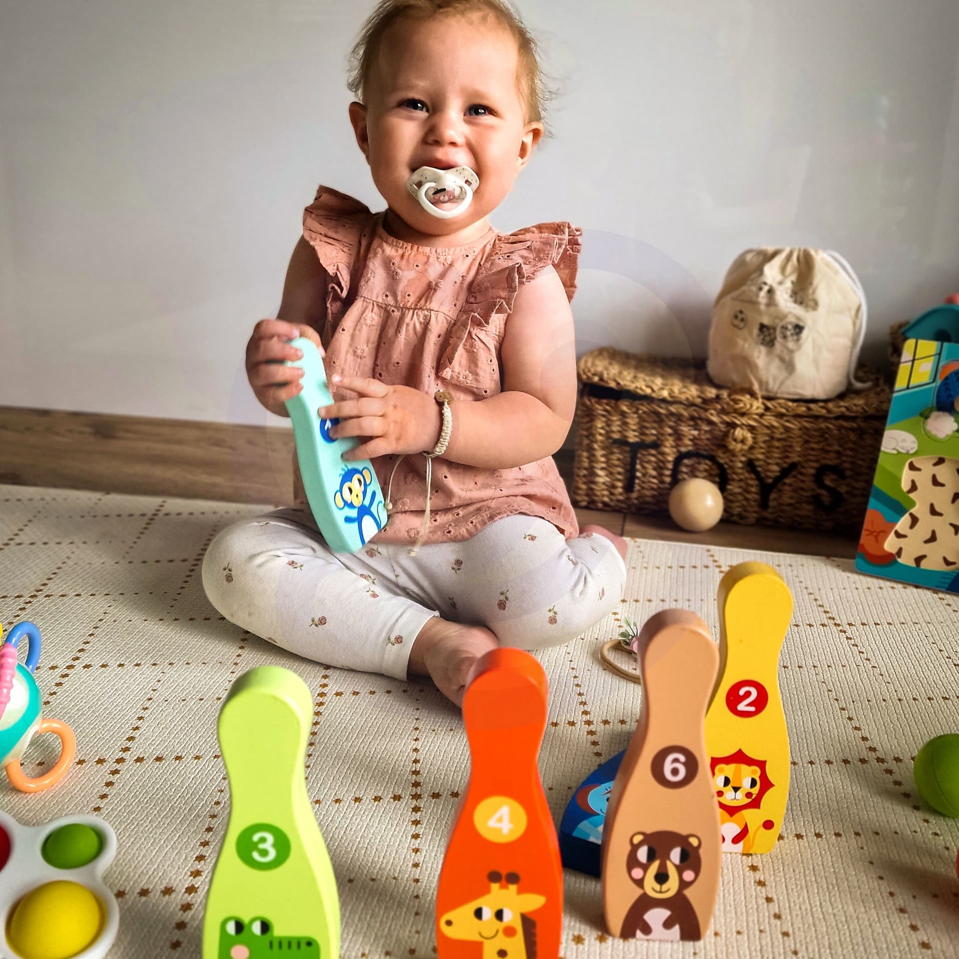 

TOOKY TOY Drewniane Kręgle dla Dzieci 6 szt. + Piłka