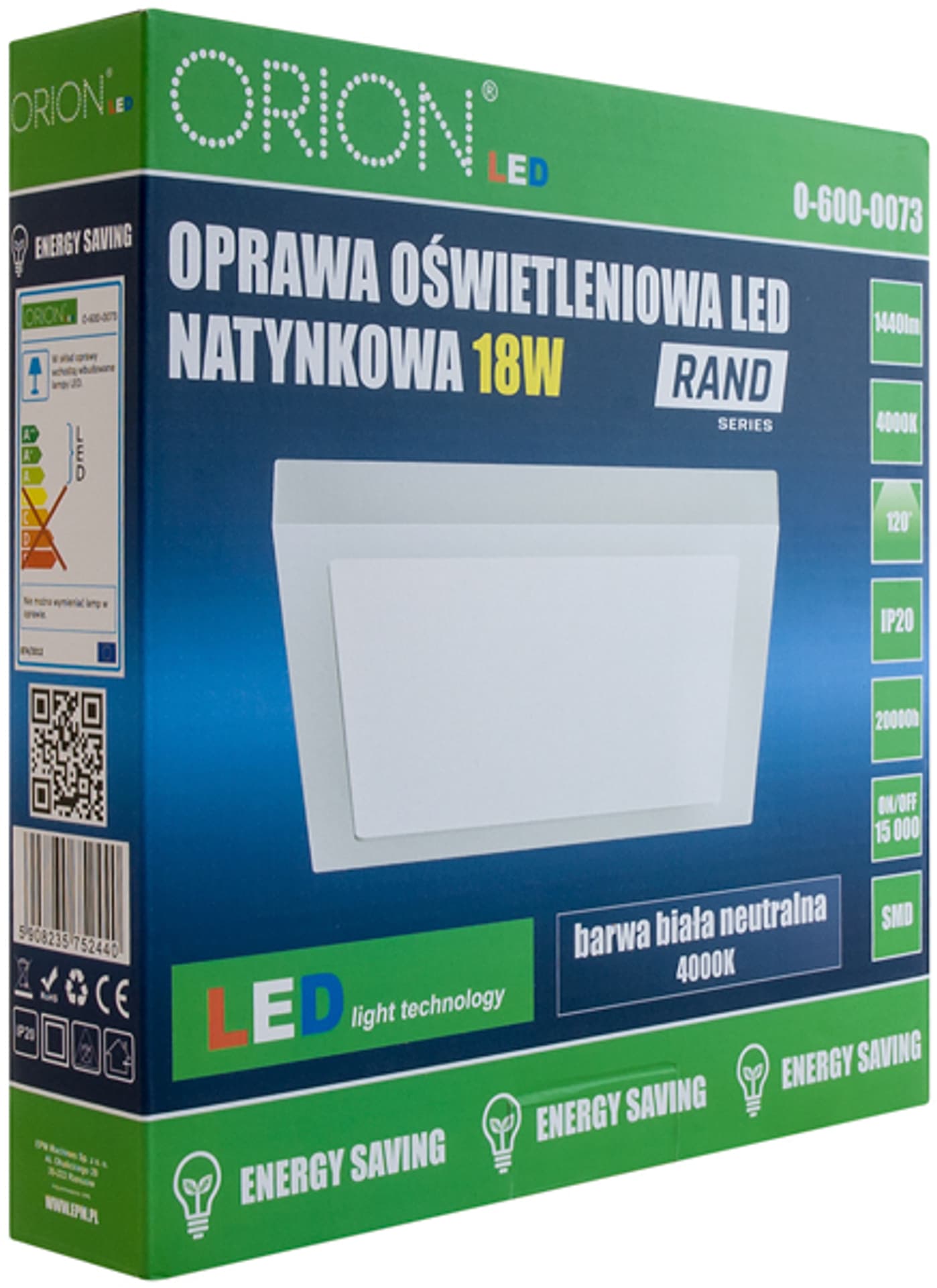 

PANEL LED NATYNKOWY Z ZASILACZEM RAND 225*225 18W