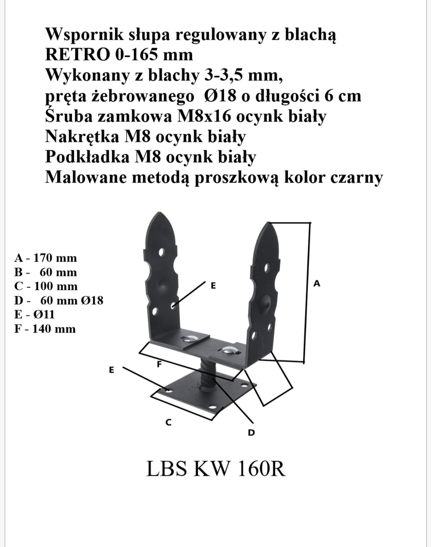 

PODSTAWA SŁUPA REGULOWANA 0-165MM NA KWADRAT RETRO