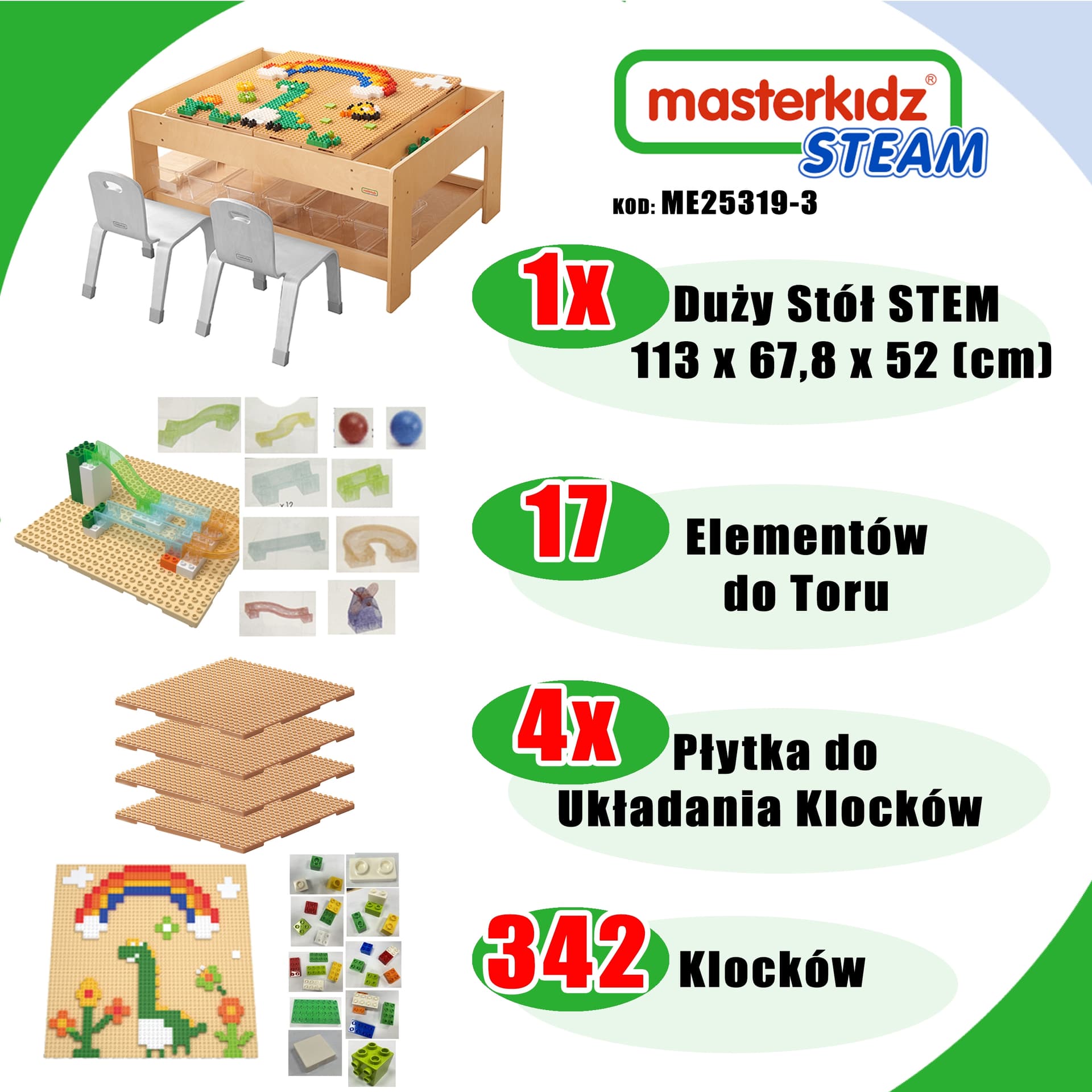 

MASTERKIDZ Drewniany Stół Edukacyjny + AKCESORIA STEM WALL + 359 el.