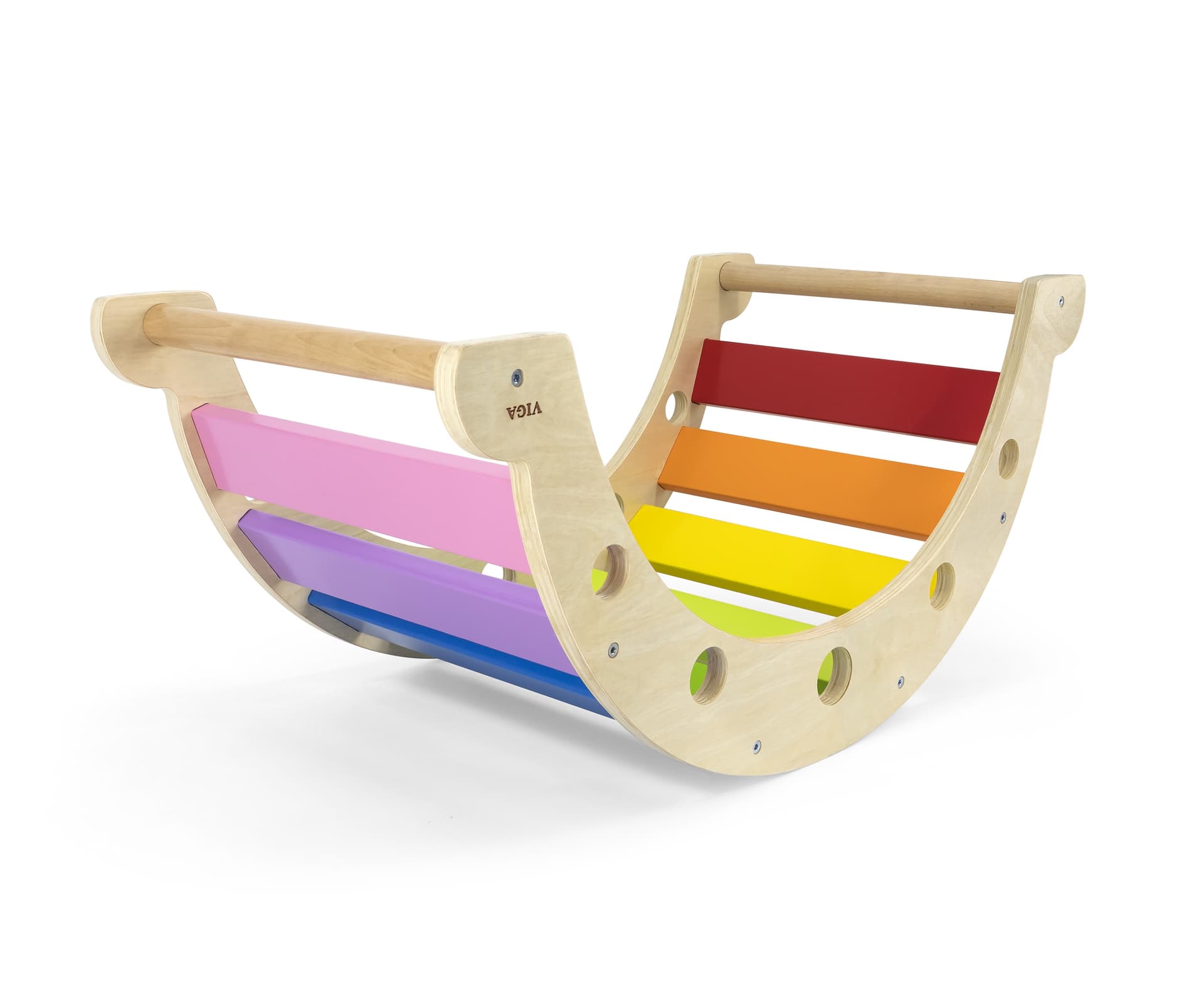 

VIGA Drewniany Bujak Mostek 2w1 Huśtawka MONTESSORI Tęczowa