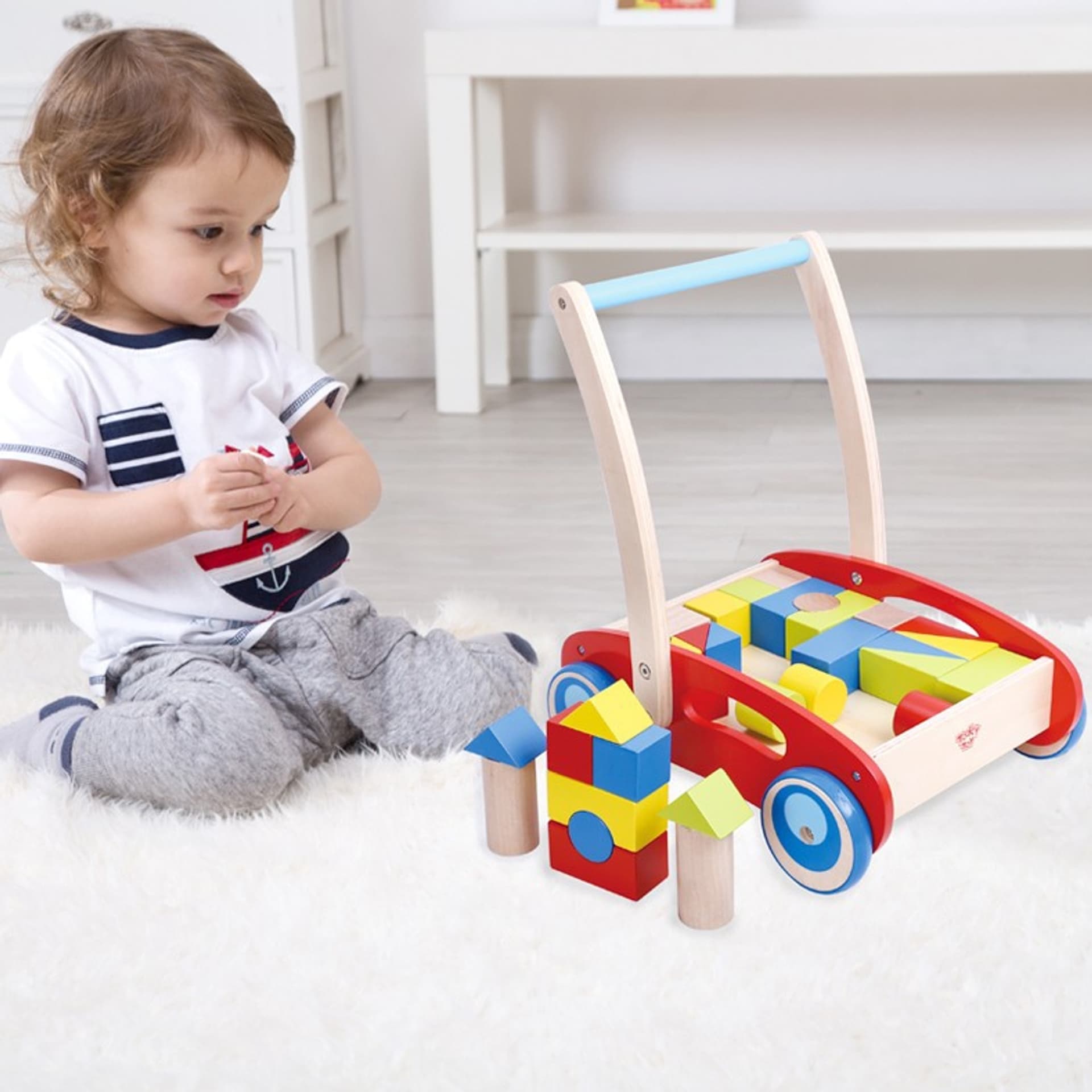 

TOOKY TOY Drewniany Chodzik Pchacz dla Dzieci + Klocki 23 el.