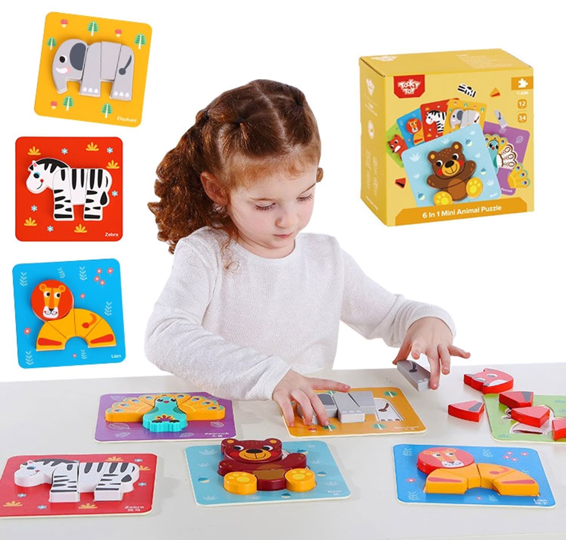 

TOOKY TOY Drewniane Klocki Układanka Montessori Puzzle Zestaw 34 El. + 6 Planszy