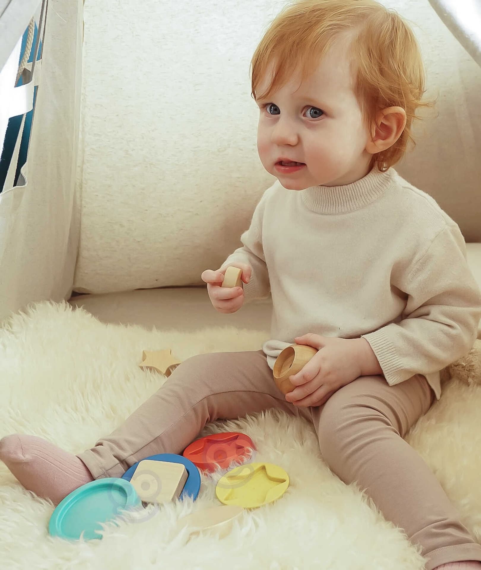 

TOOKY TOY Drewniana Układanka Piramidka Kształty Miś 11 el.