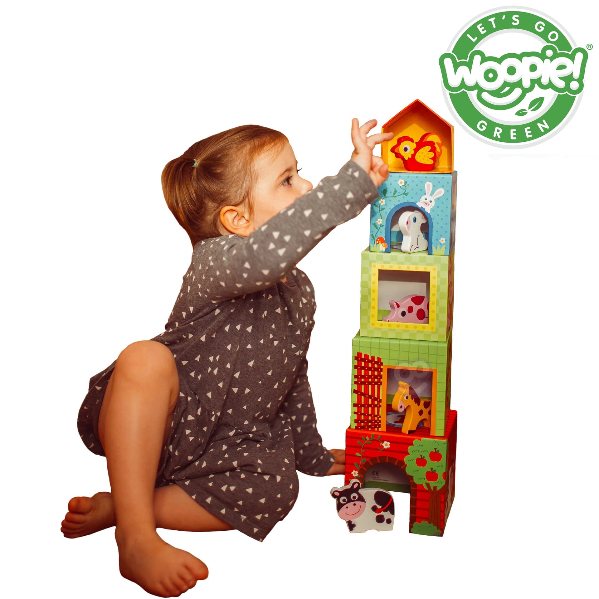 

WOOPIE GREEN Układanka Kostki Farma w Pudełkach + Figurki 10 el.