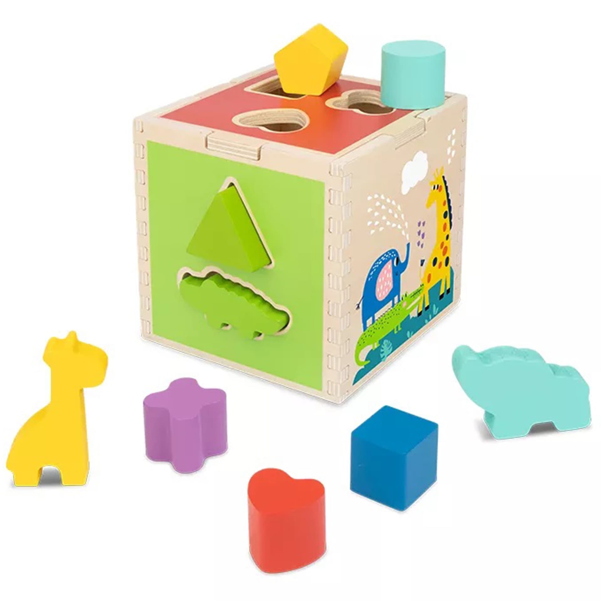 

Tooky Toy Drewniany Sorter Kostka Edukacyjna Zwierzątka Figury Geometryczne