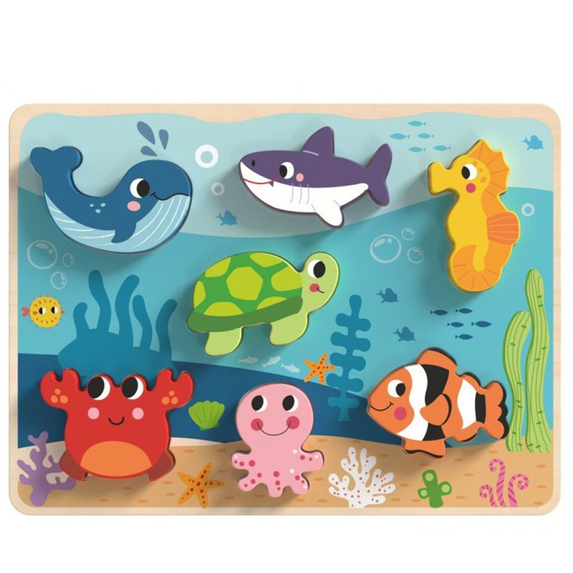 

TOOKY TOY Drewniane Puzzle Montessori Świat Morza Rybki Żółwik Kształty