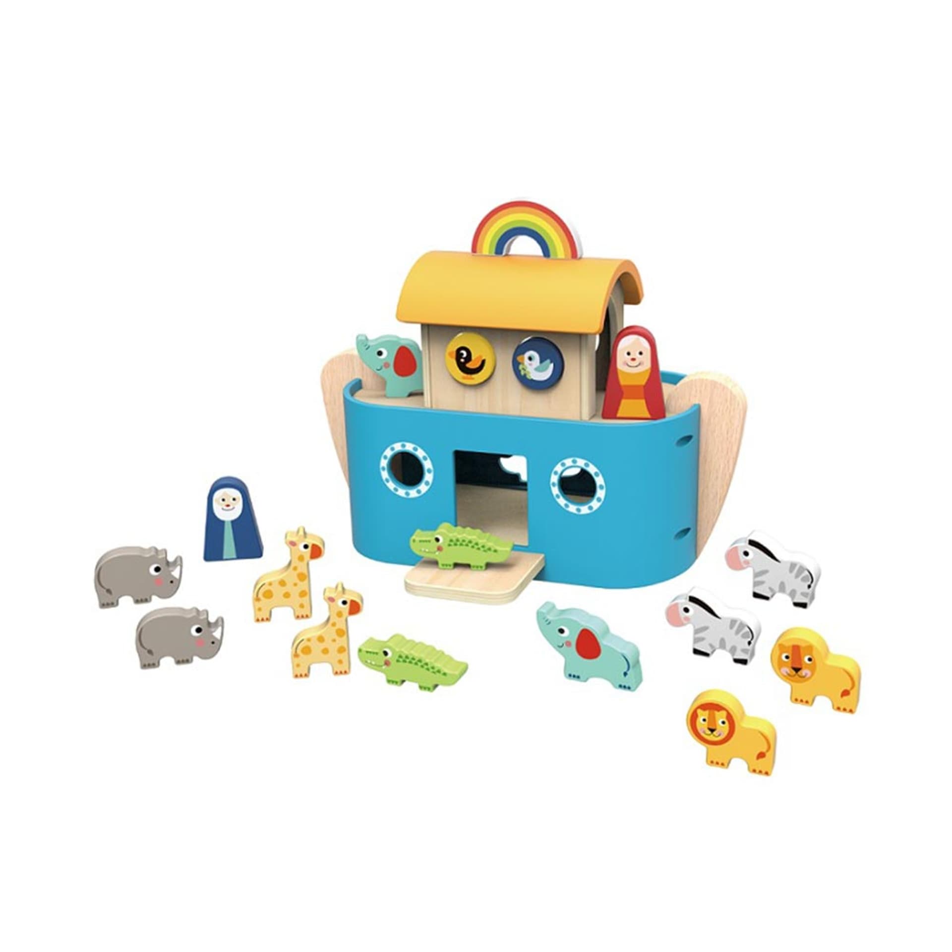 

TOOKY TOY Drewniana Arka Noego Sorter Kształtów Klocki Figurki + Ilustrowana Książeczka 19 El.