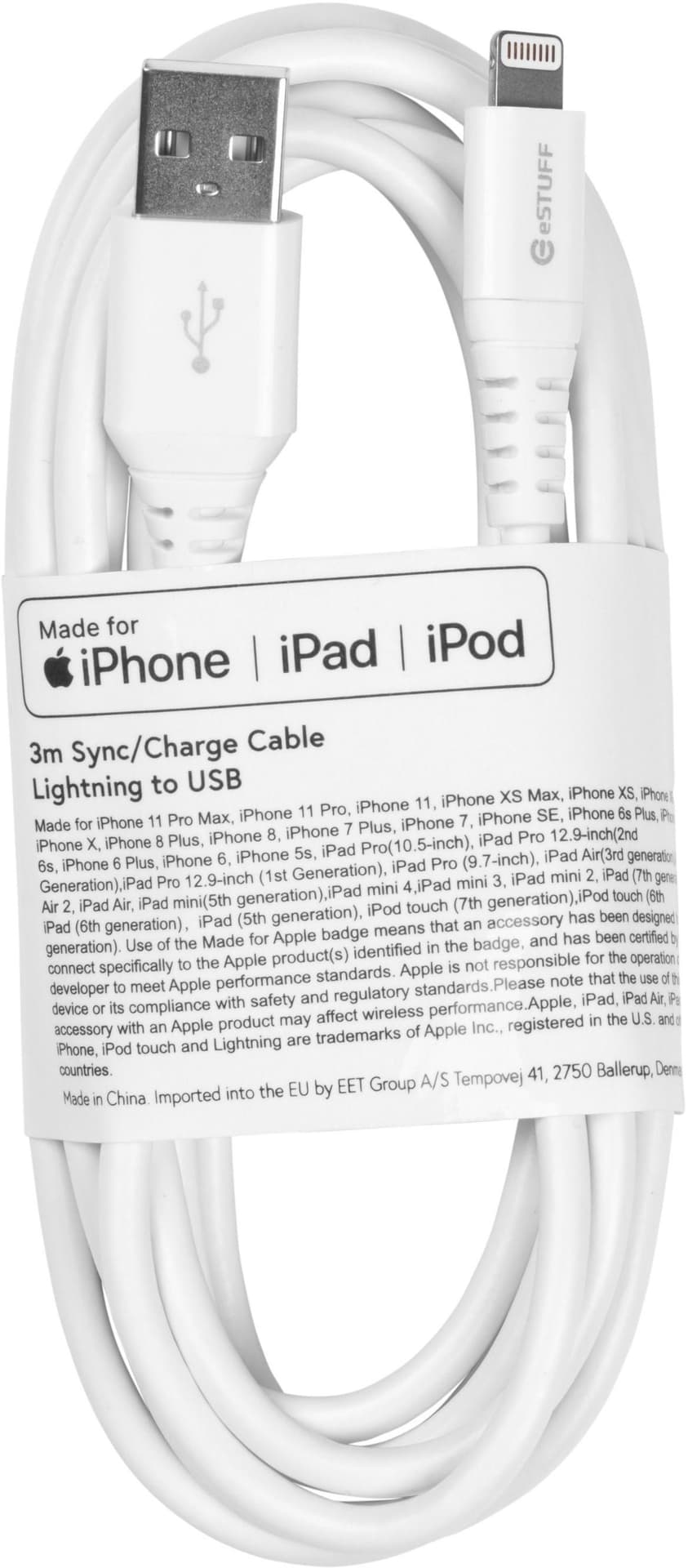 

eSTUFF Lightning Cable MFI 3m Whit