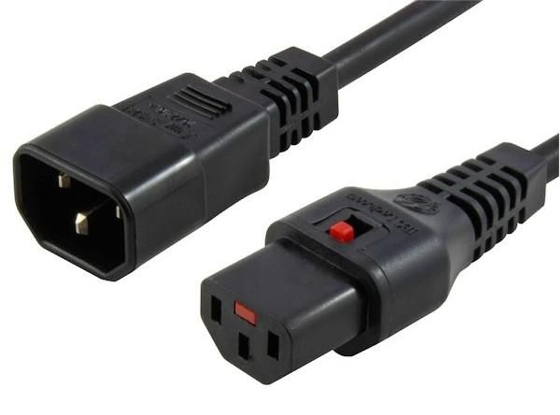 

Kabel przedłużający zasilający z blokadą IEC LOCK 3x1mm2 C14/C13 prosty M/Ż 1m czarny IEC-PC1024