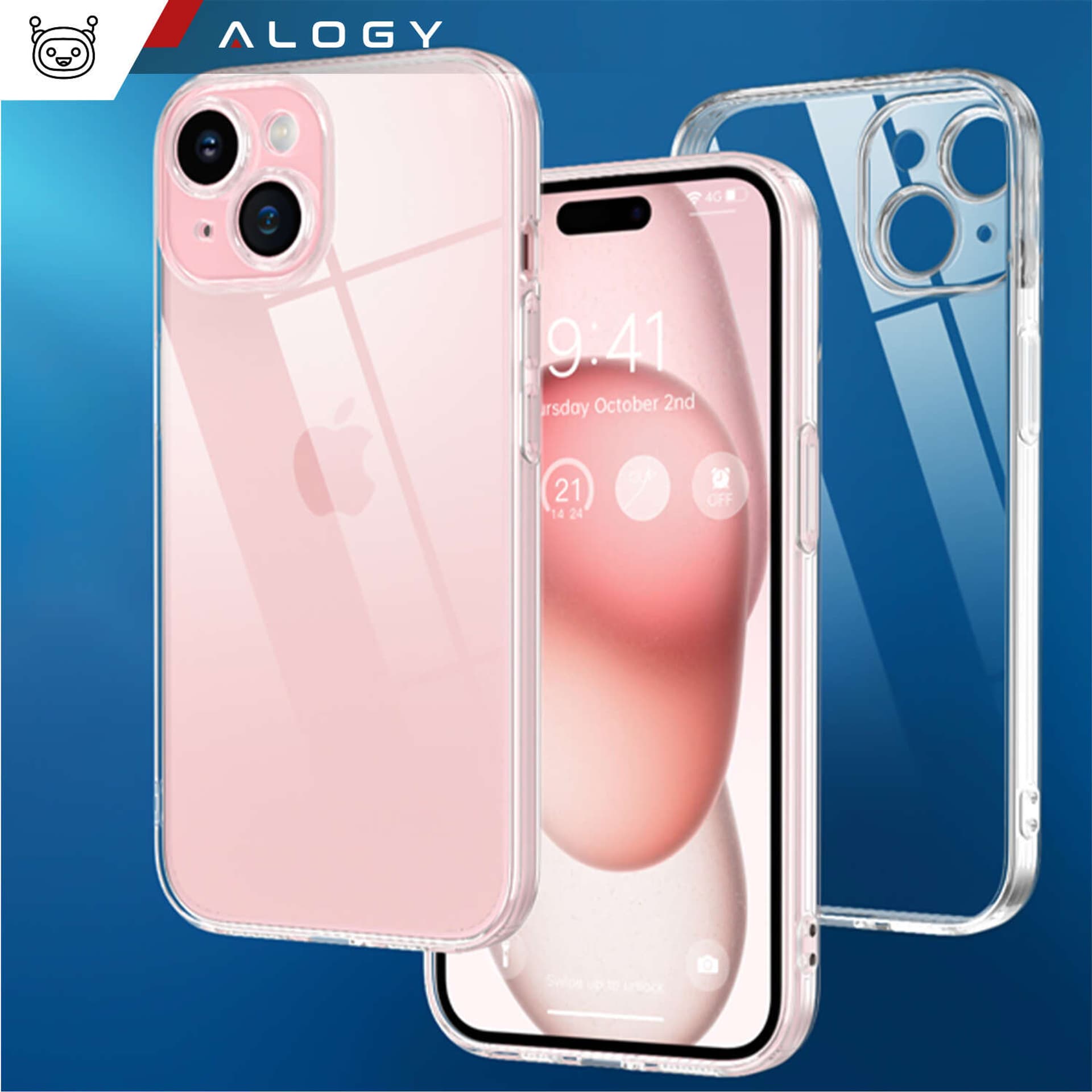 

Etui do iPhone 15 Plus obudowa Case silikonowe przezroczyste ochrona aparatu osłona obiektywów Alogy Slim