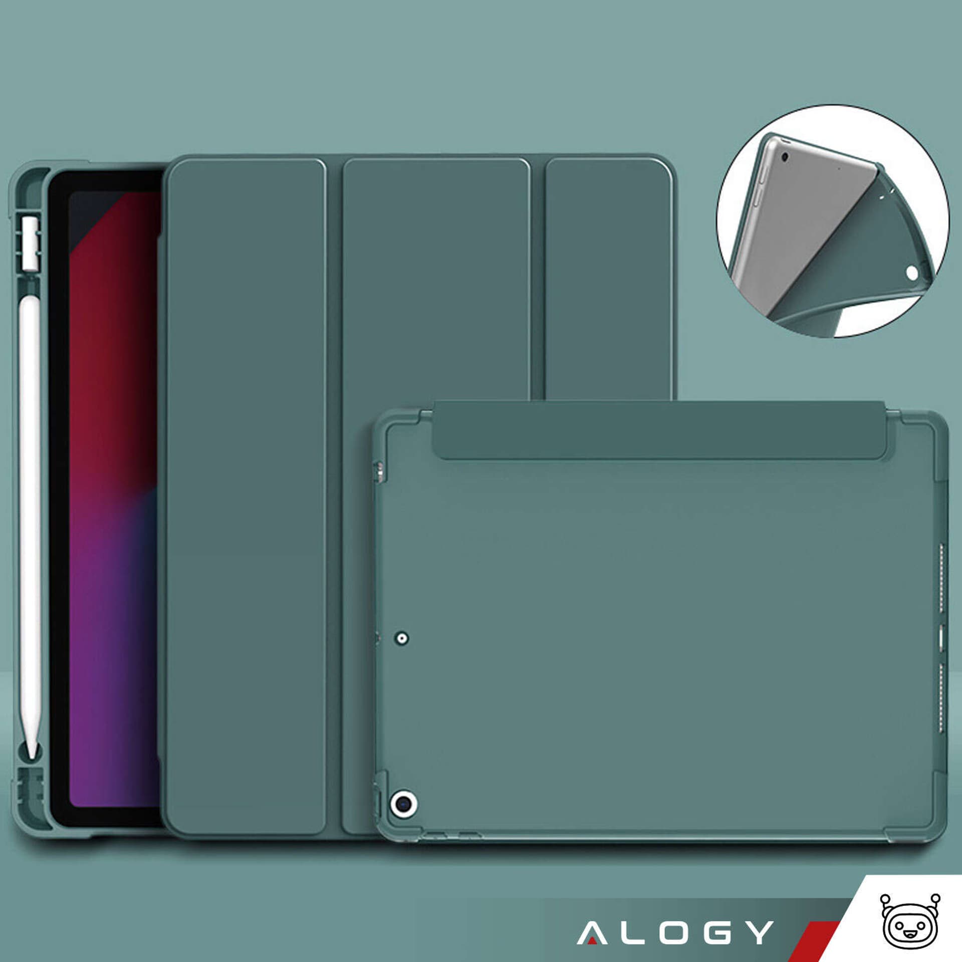 

Etui do Apple iPad 10.2 9 gen 8/7 2021/2020/2019 Smart Pencil Case Alogy TPU obudowa na tablet Zielone