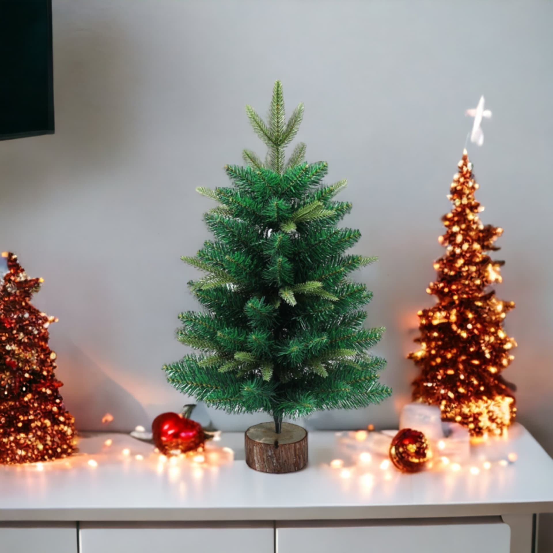 

CHOINKA SZTUCZNA jak żywa na pniu PE+PCV ŚWIERK 60 CM GĘSTA CH60