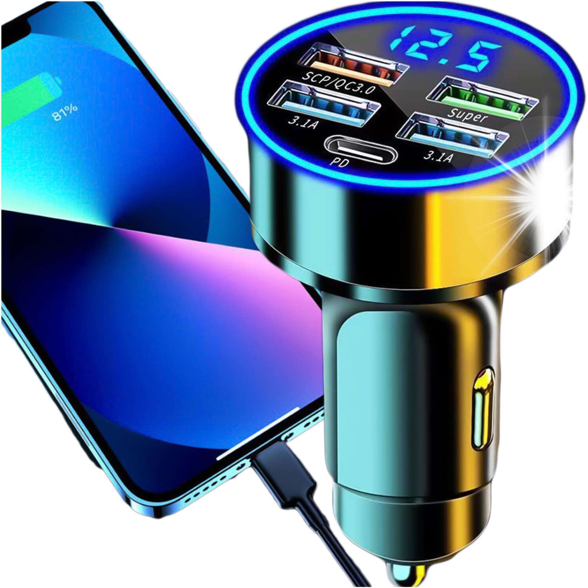 

Ładowarka samochodowa 4x USB QC 3.0 + USB C PD 20W LED szybka mocna 250W do telefonu Alogy Car czarna
