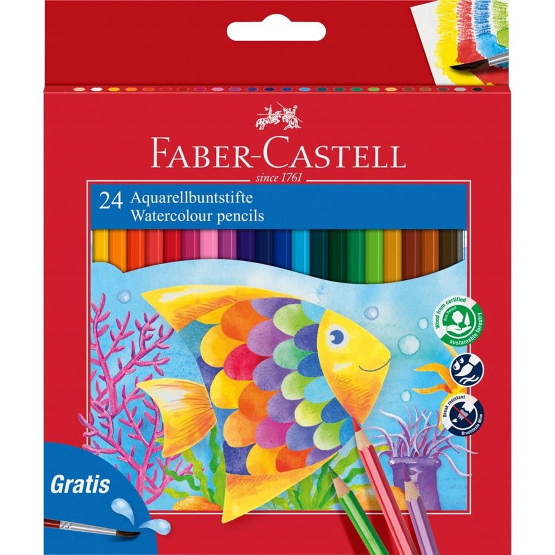 

Kredki akwarelowez pędzelkiem RYBKA 24 kolory opak. kartonowe 114425 Faber-Castell