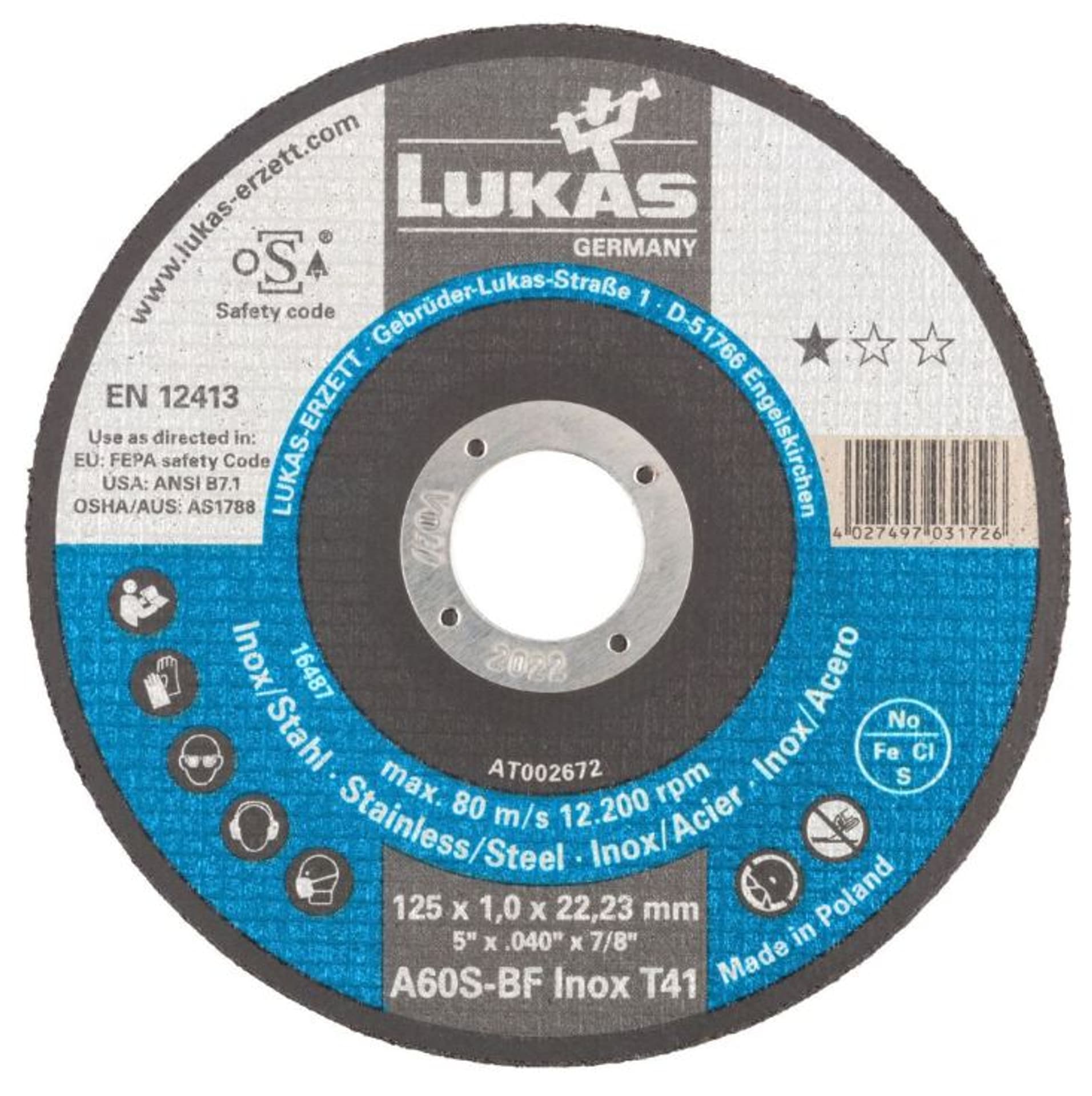 

TARCZA PŁASKA T1A 115*1.0*22 A60S-BF INOX PREMIUMFLEX