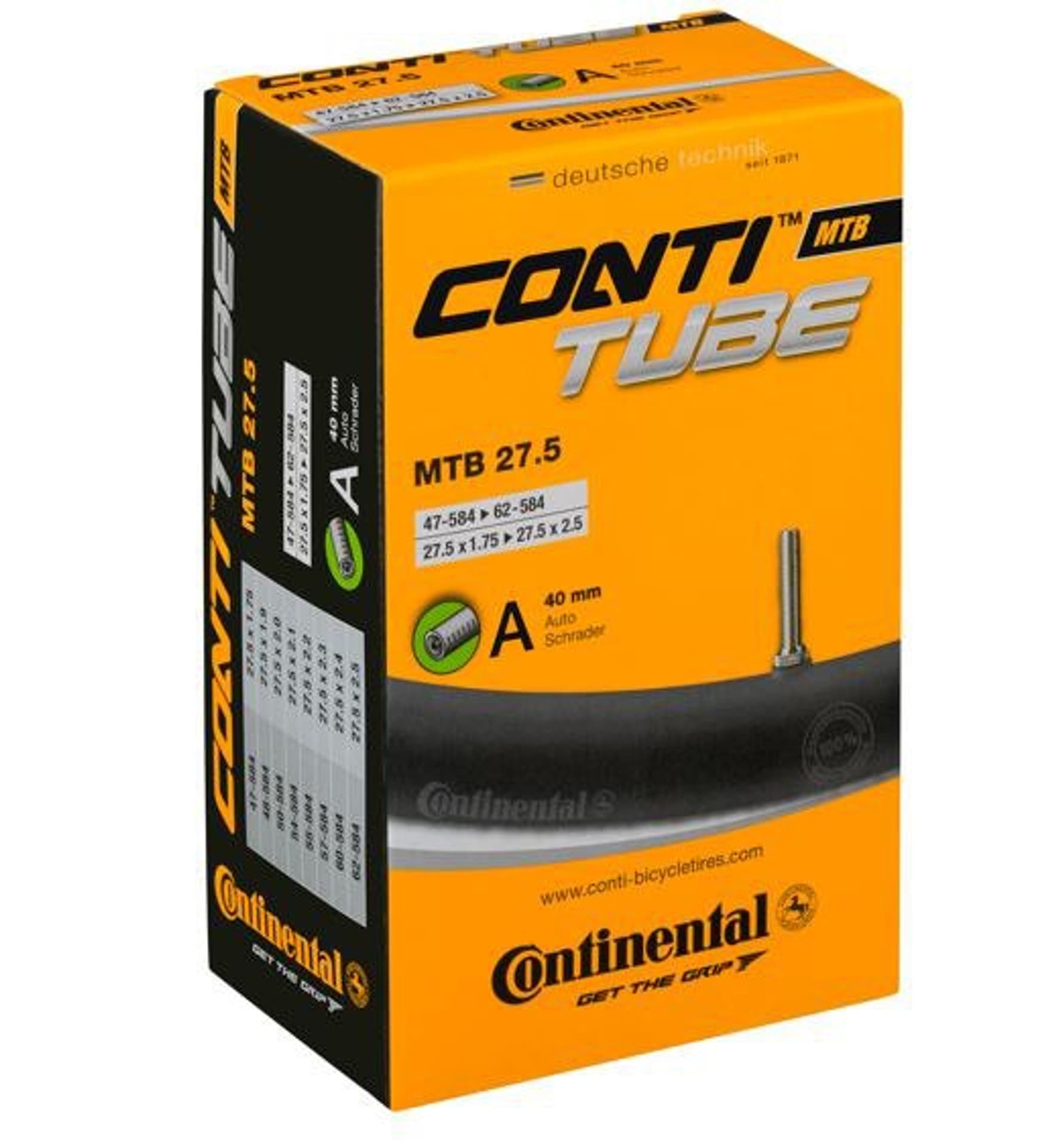 

Dętka rowerowa MTB Continental 27.5 1.75-2.5 auto S40mm