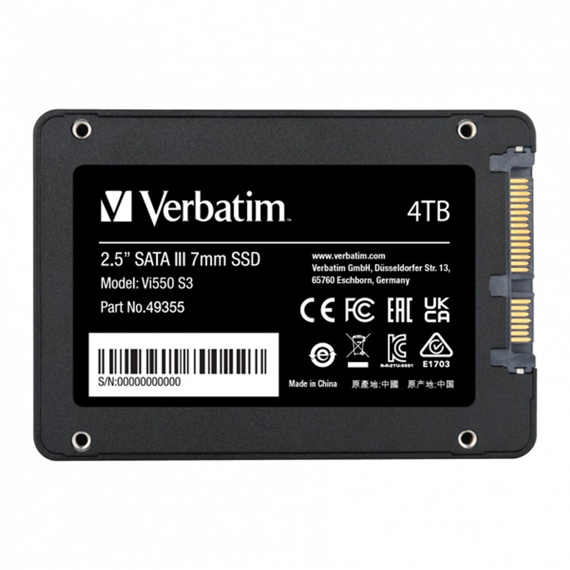 

Dysk SSD wewnętrzny Verbatim wewnętrzny SATA III, 4000GB, Vi550 S3, 49355, 550 MB/s-R, 500 MB/s-W