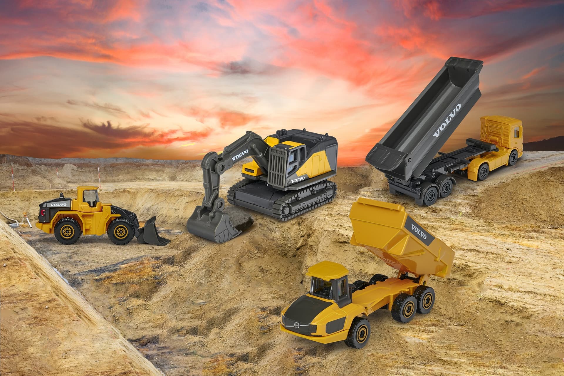 

MAJORETTE Zestaw 4 Pojazdy budowlane Volvo Construction