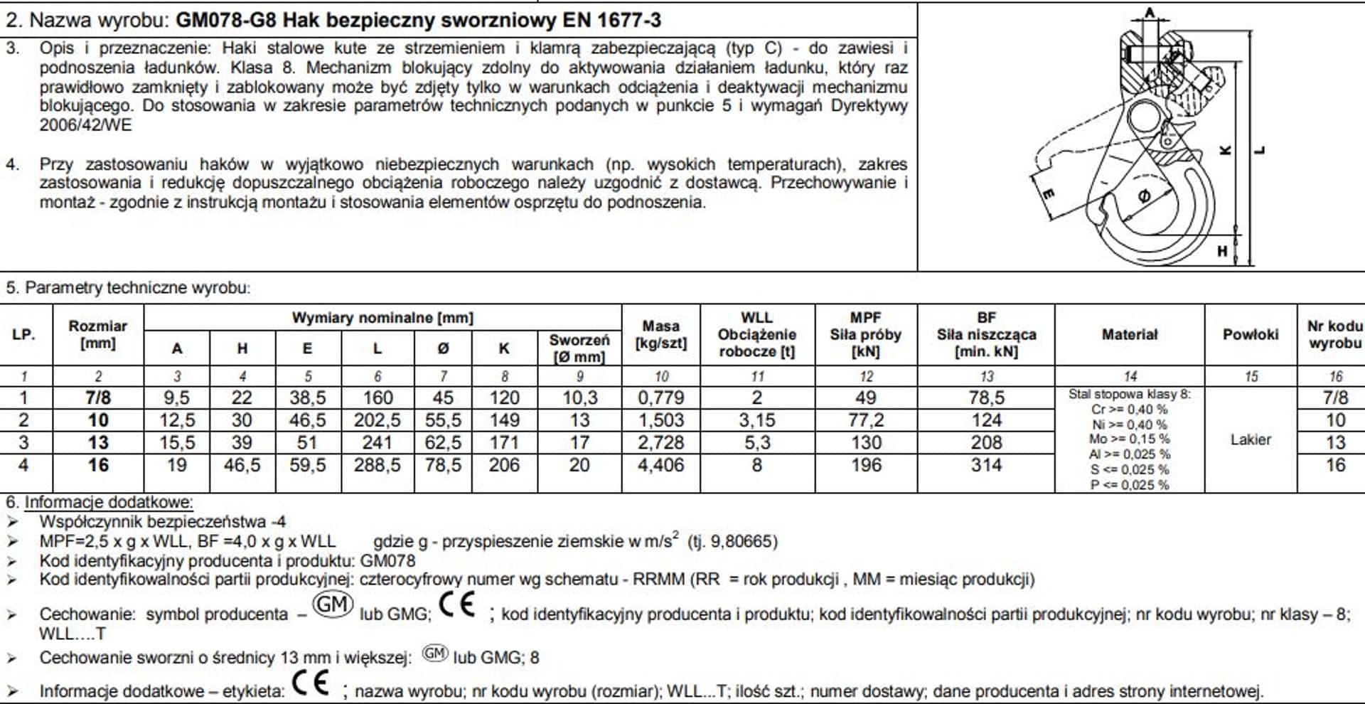 

HAK BEZPIECZNY SWORZNIOWY 7/8MM WLL 2T
