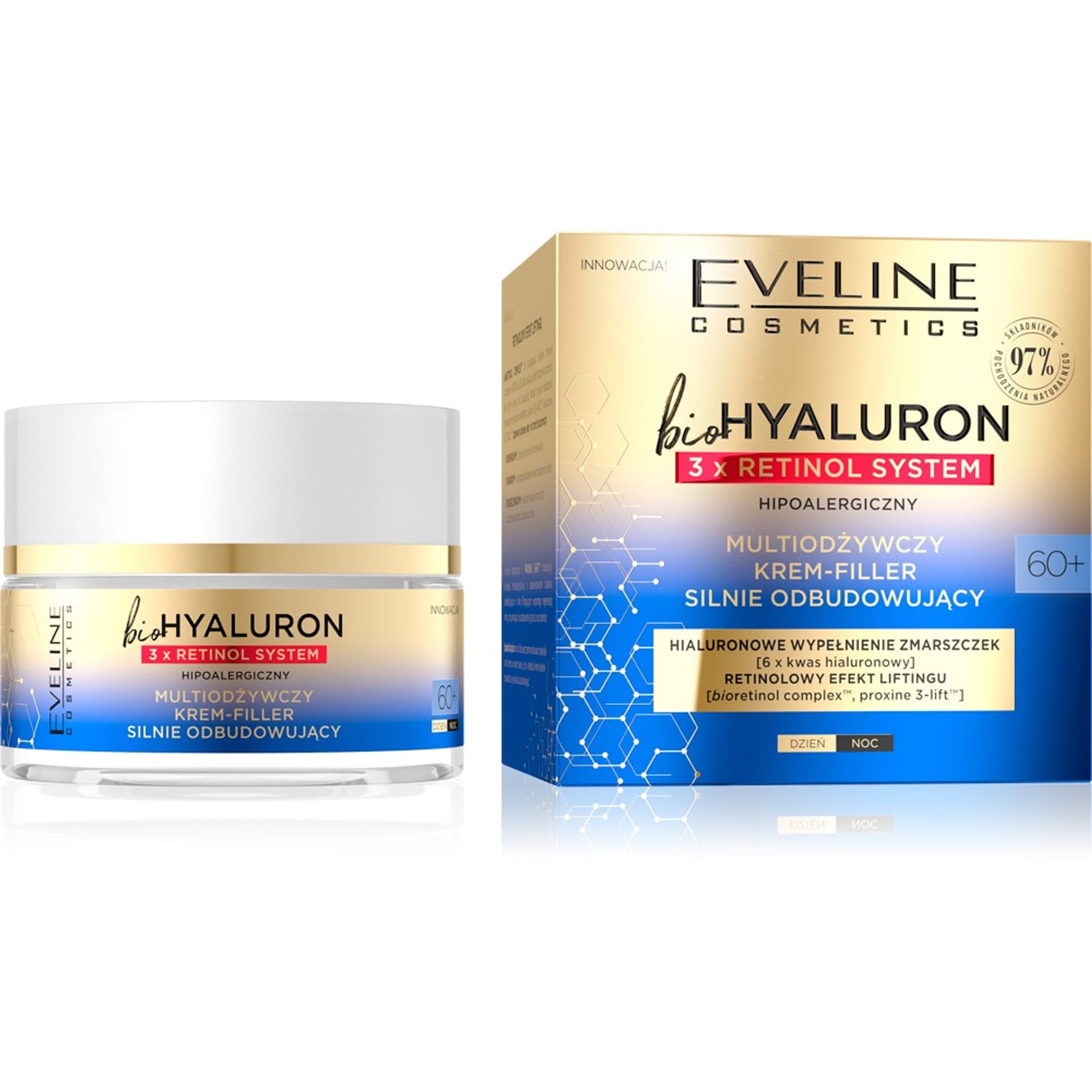 

Eveline bioHYALURON 3xRetinol System 60+ Multiodżywczy Krem-Filler silnie odbudowujący 50ml