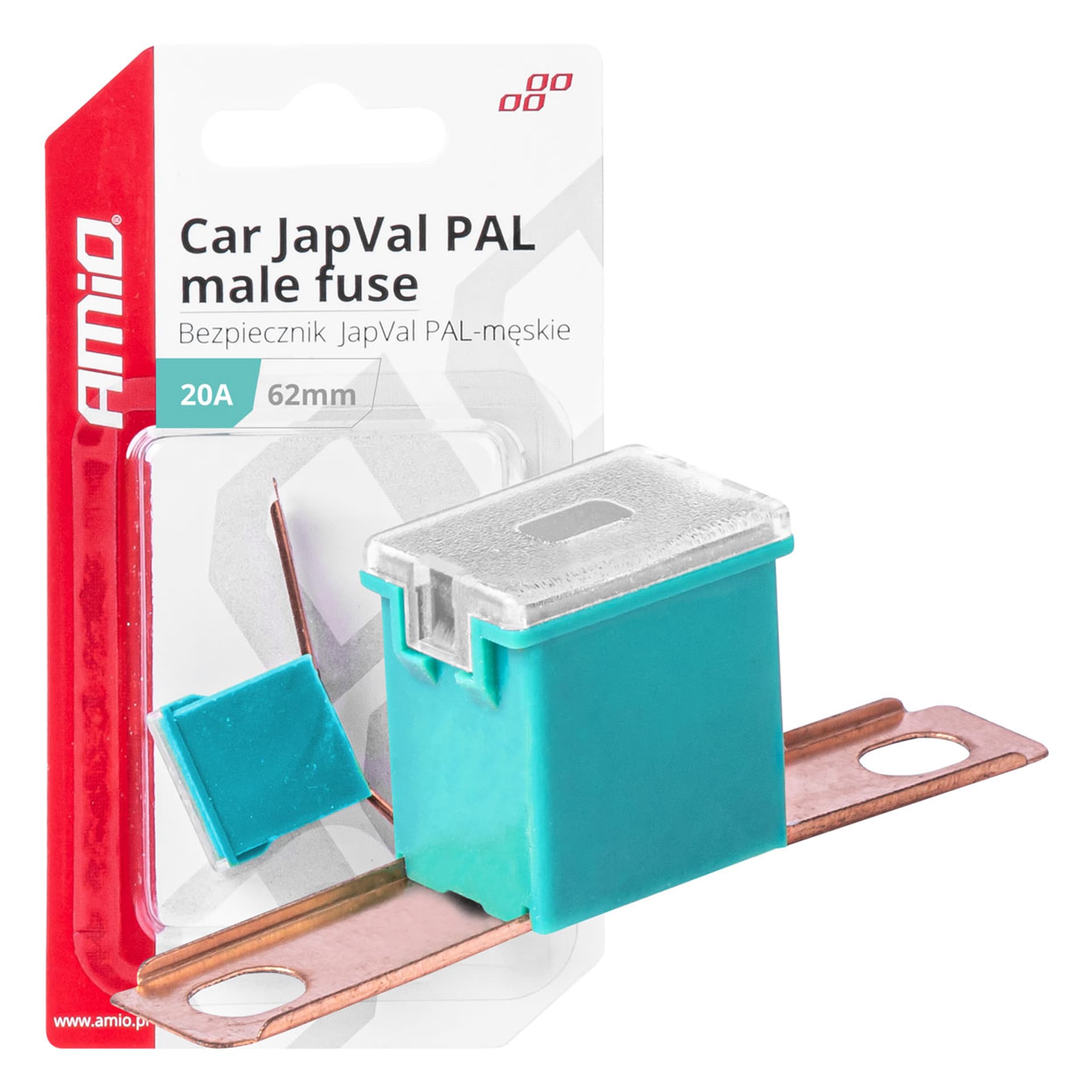 

Bezpiecznik samochodowy japval pal męski 62mm 20a amio-03426