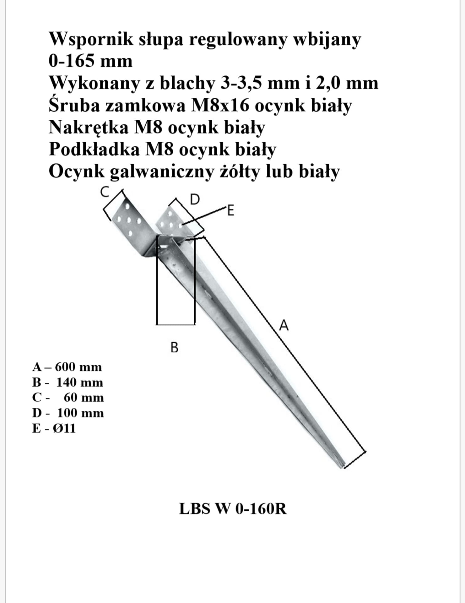 

PODSTAWA SŁUPA WBIJANA REGULOWANA 0-165*700 MM