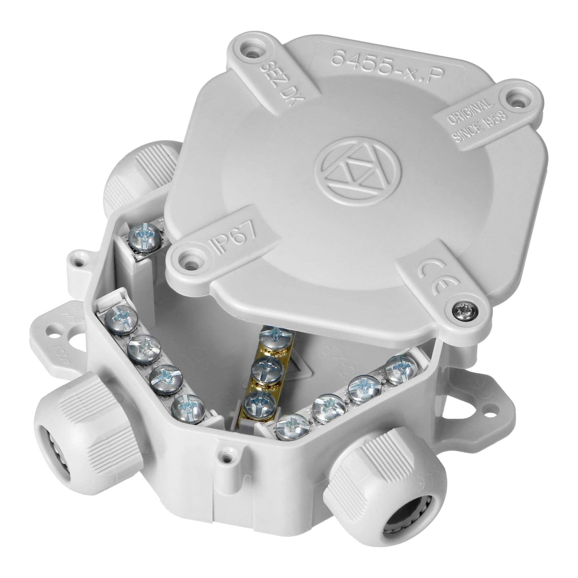 

Puszka hermetyczna IP67, 4 dławnice, 122 x 122mm, szara