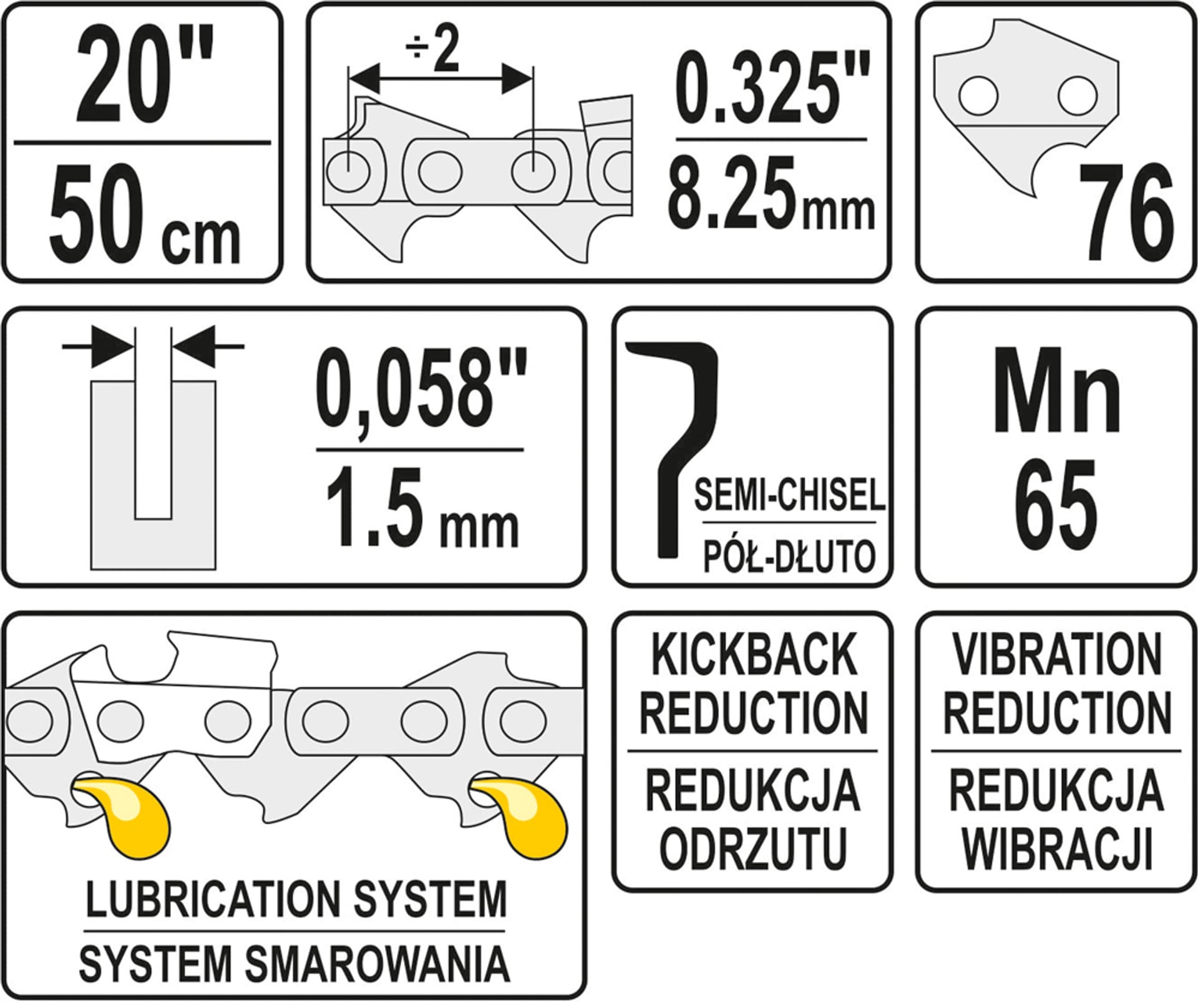 

ŁAŃCUCH TNĄCY DO PILARKI 20'' .325 1.5MM 76Z