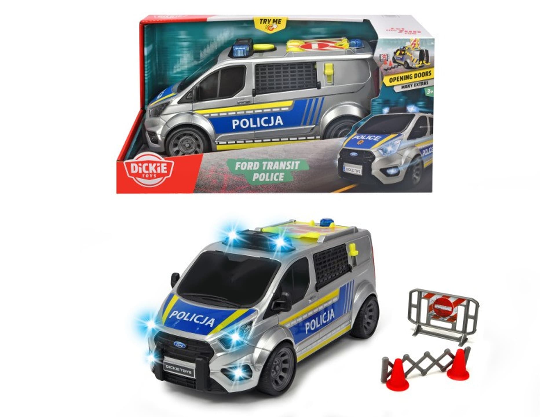 

Samochód Policyjny DICKIE SOS_N Policja Ford Transit 28 cm