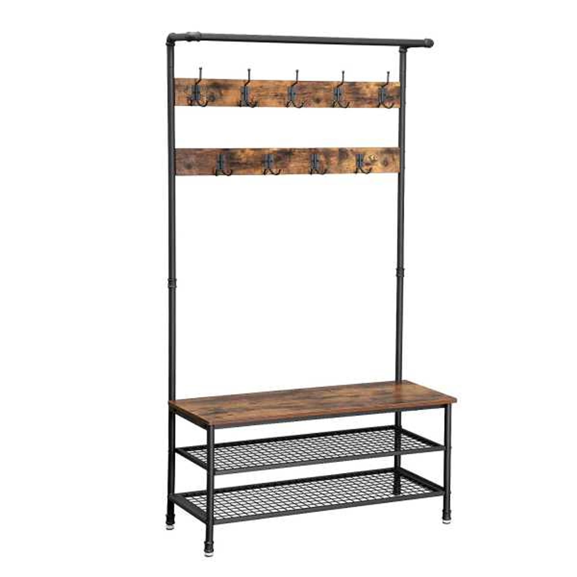 

Wieszak na ubrania z siedziskiem i półkami na buty 182x100x41,5 cm VASAGLE