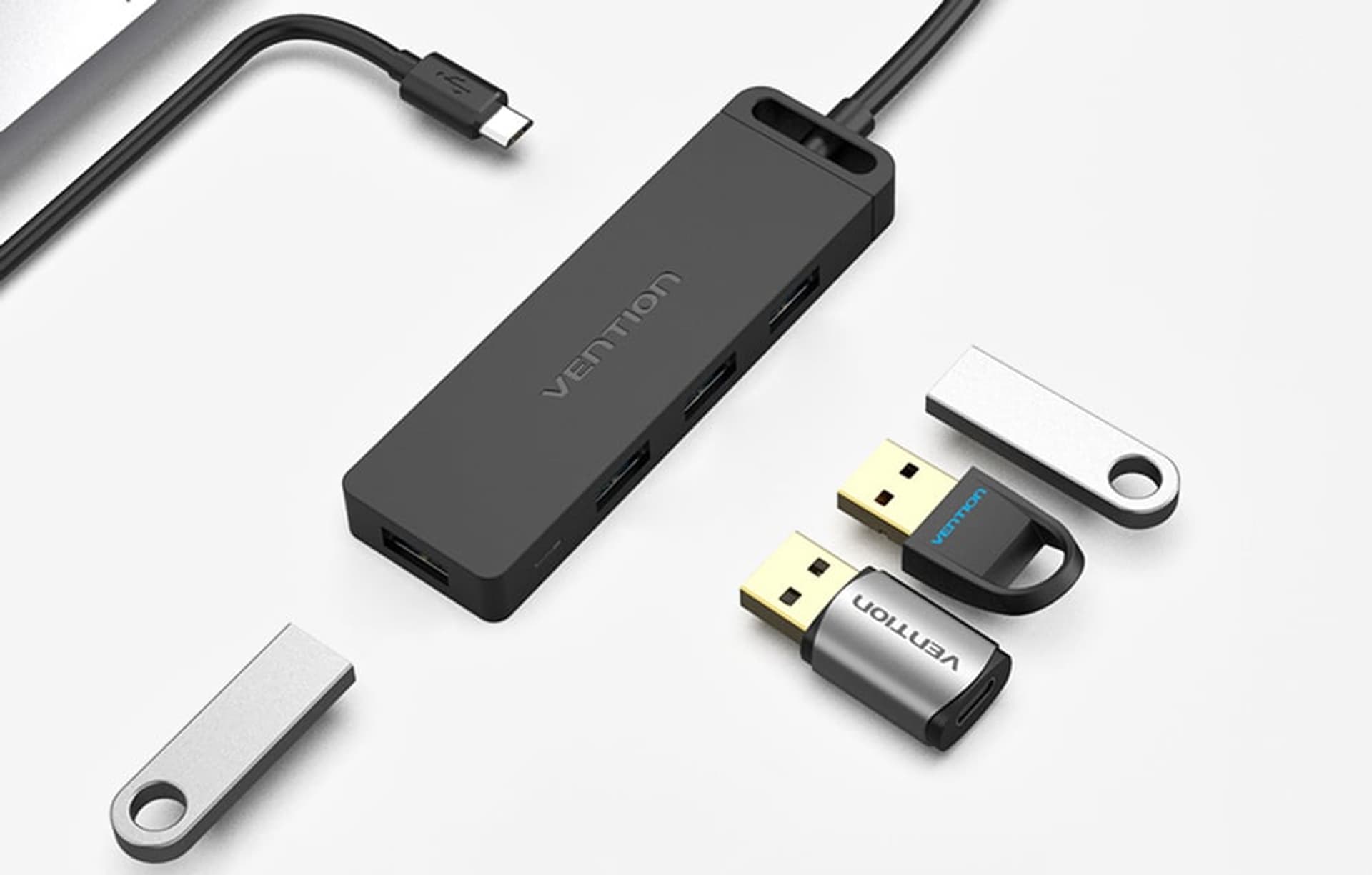 

Hub USB-C 3.0 do 4 portów z zasilaczem Vention TGKBD 0,5m Czarny ABS