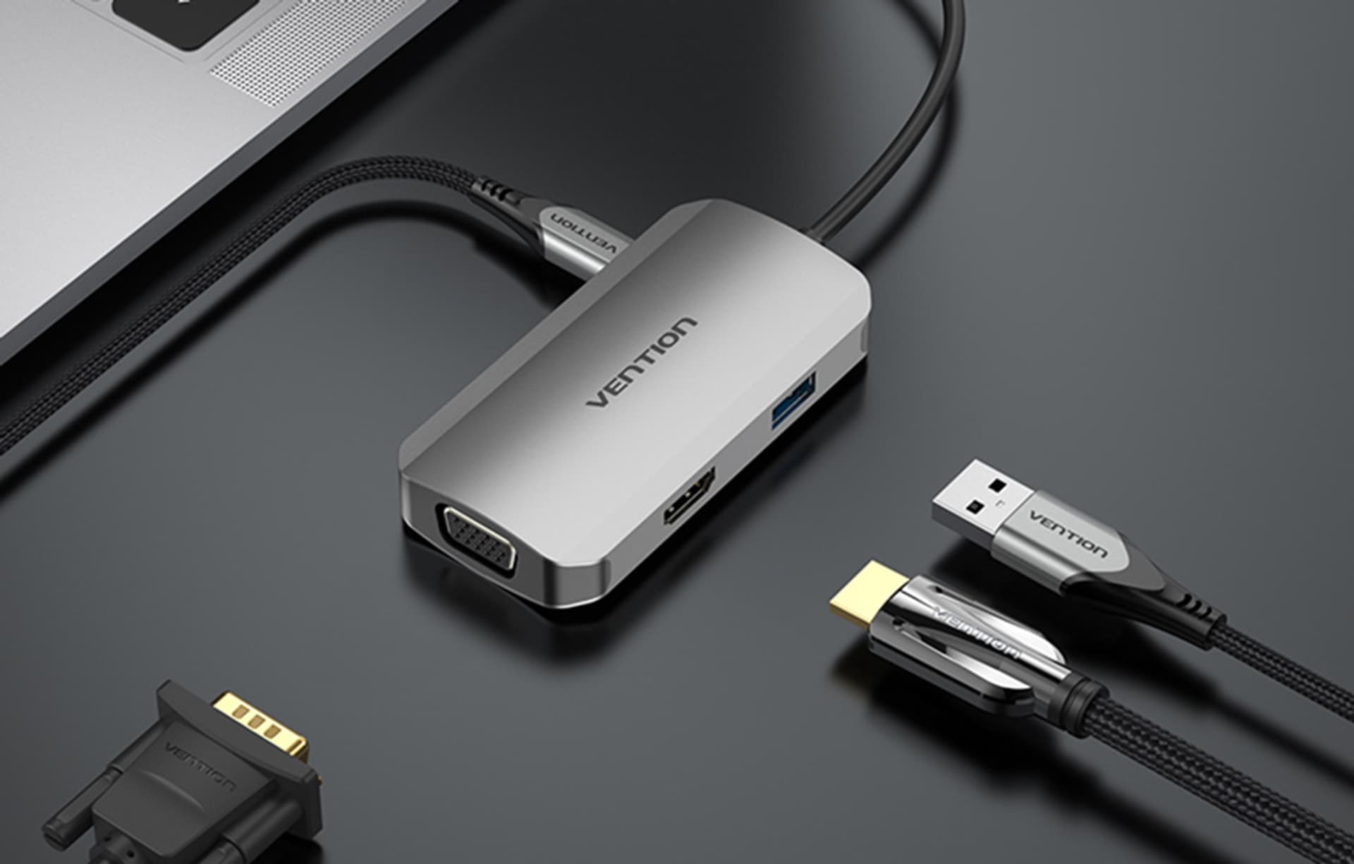 

Stacja dokująca USB-C do HDMI, VGA, USB 3.0, PD 0,15m Vention TOAHB szary