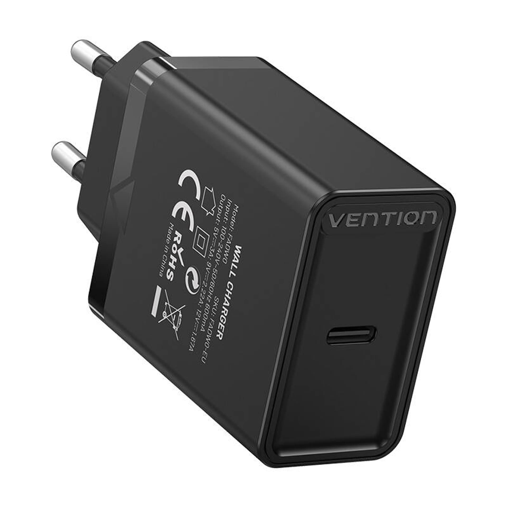 

Ładowarka sieciowa USB-C Vention FADB0-EU (20 W) czarna, 20 w) czarn