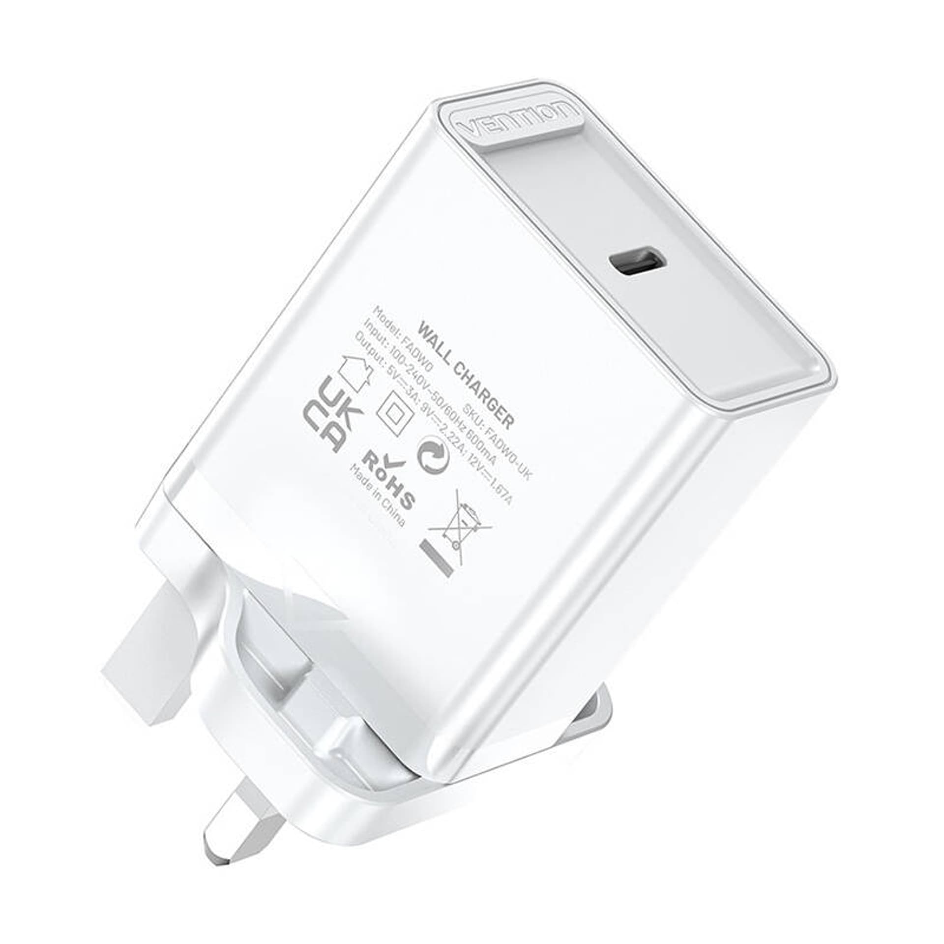 

Ładowarka sieciowa USB-C Vention FADW0-UK (20 W) UK biała, 20 w) uk biał