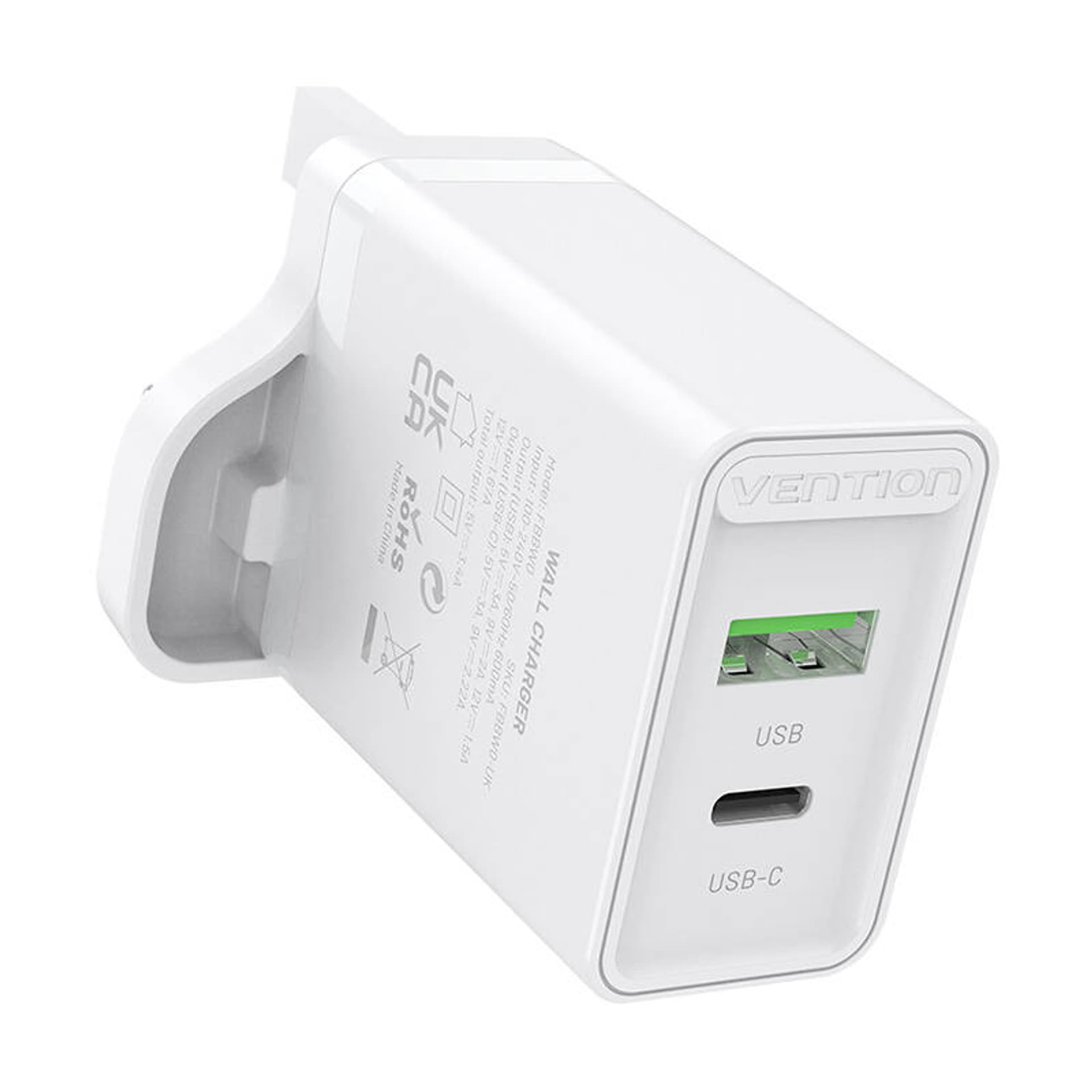 

Ładowarka sieciowa USB(A+C) Vention FBBW0-UK (18W/20W) UK biała, 18w/20w) uk biał