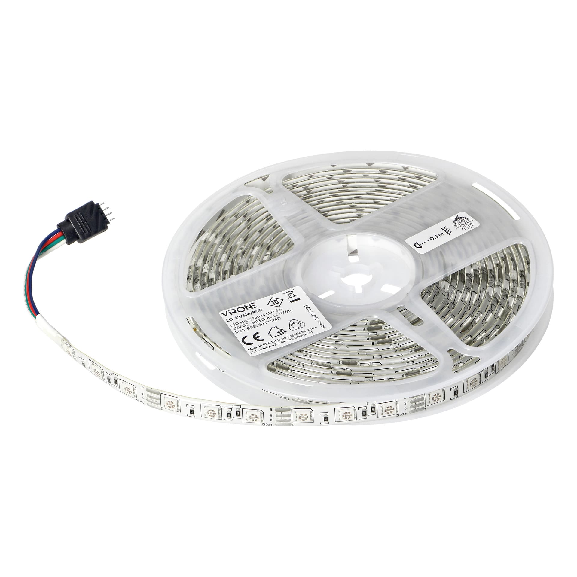 

Taśma LED 12V, 5050, 60L/m, 14,4W/m, IP63, RGB, 5m