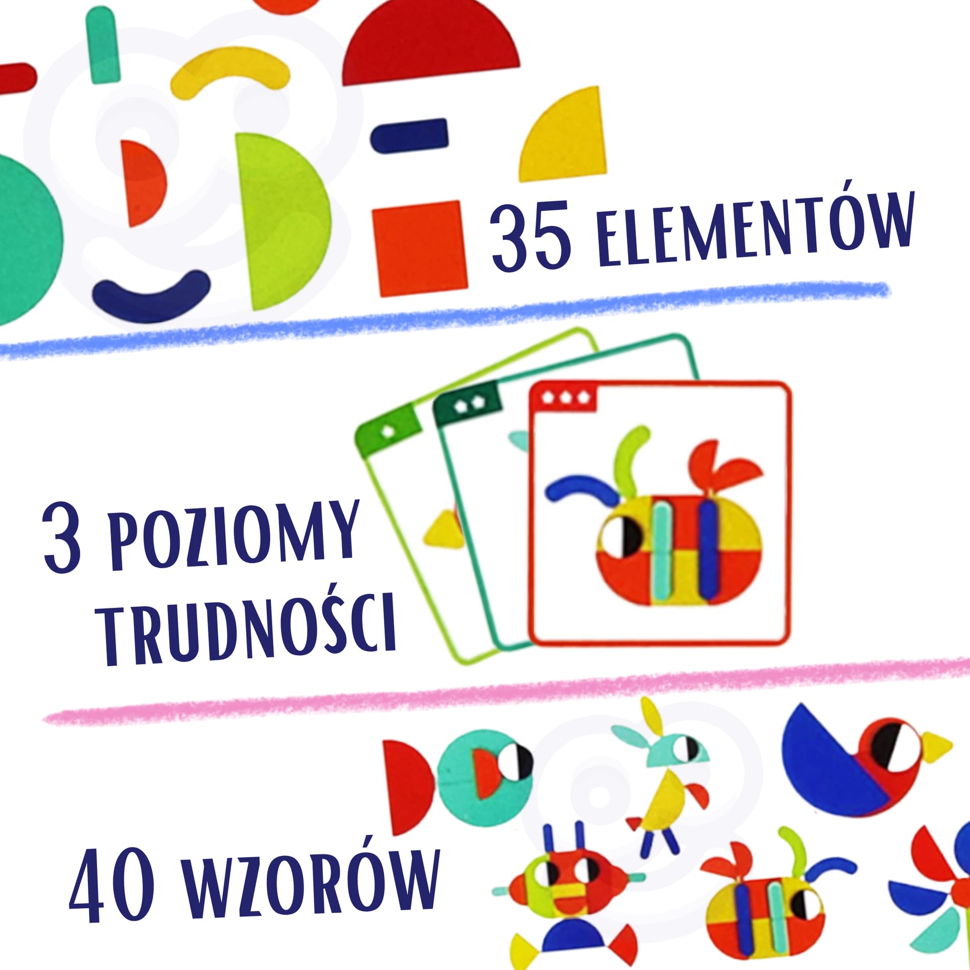 

WOOPIE GREEN Drewniana Układanka Montessori 40 Wzorów do Odtworzenia 55 el. Certyfikat FSC
