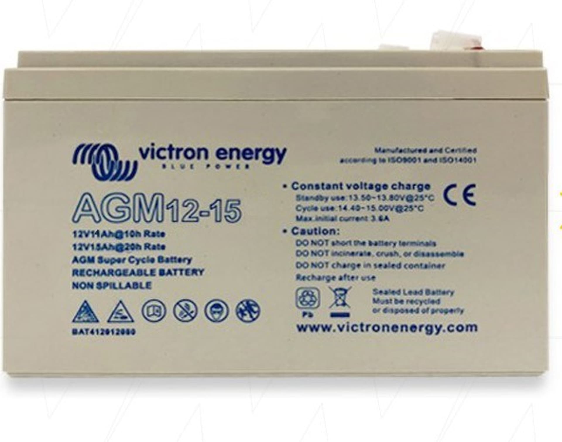 

Victron Energy 12V/15Ah AGM Super Cycle Batt. Faston-tab 6.3x0.8