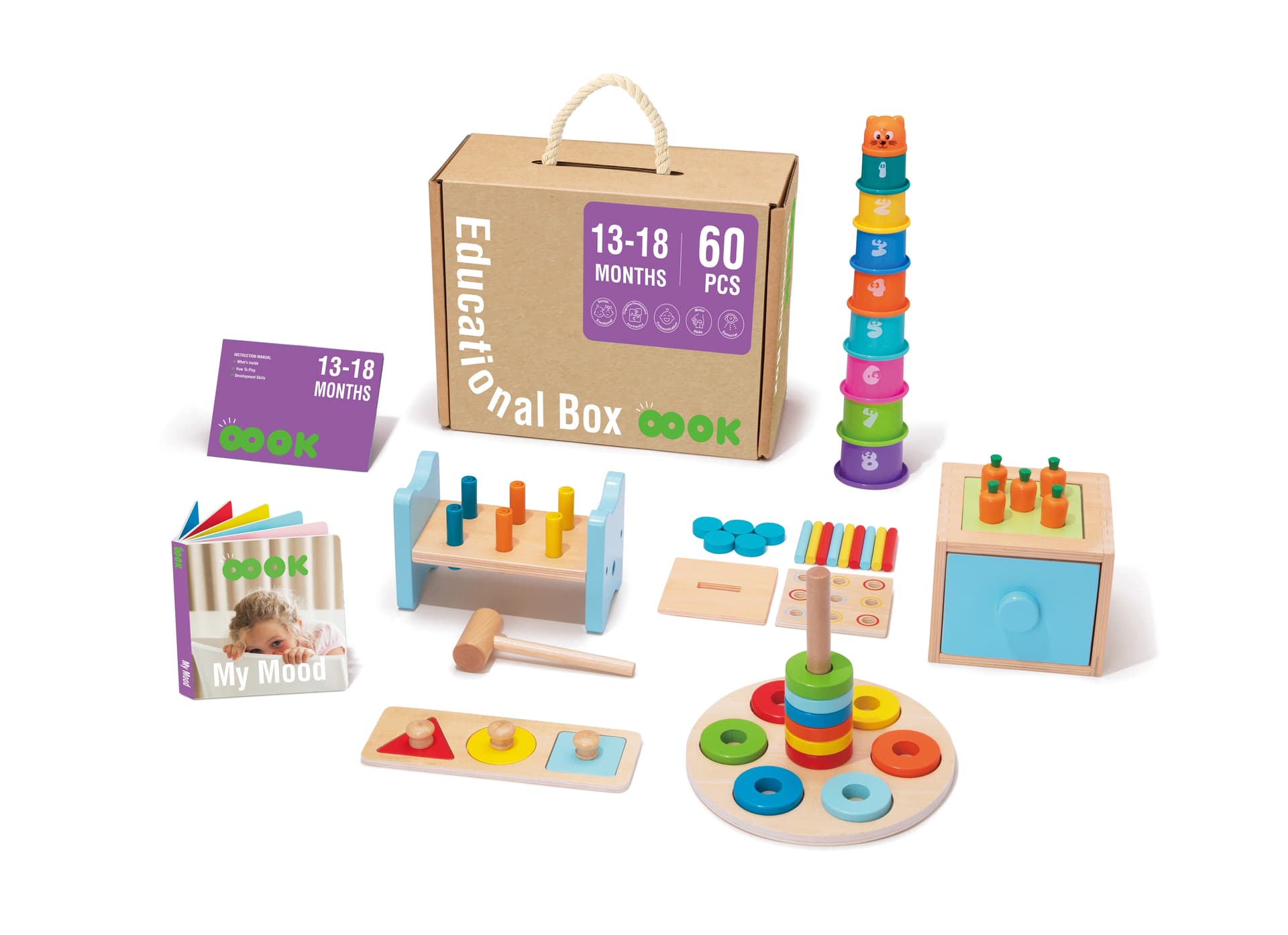 

Tooky Toy Edukacyjne Pudełko Montessori Wbijak Układanka Sorter 6w1 od 13-18 miesiąca
