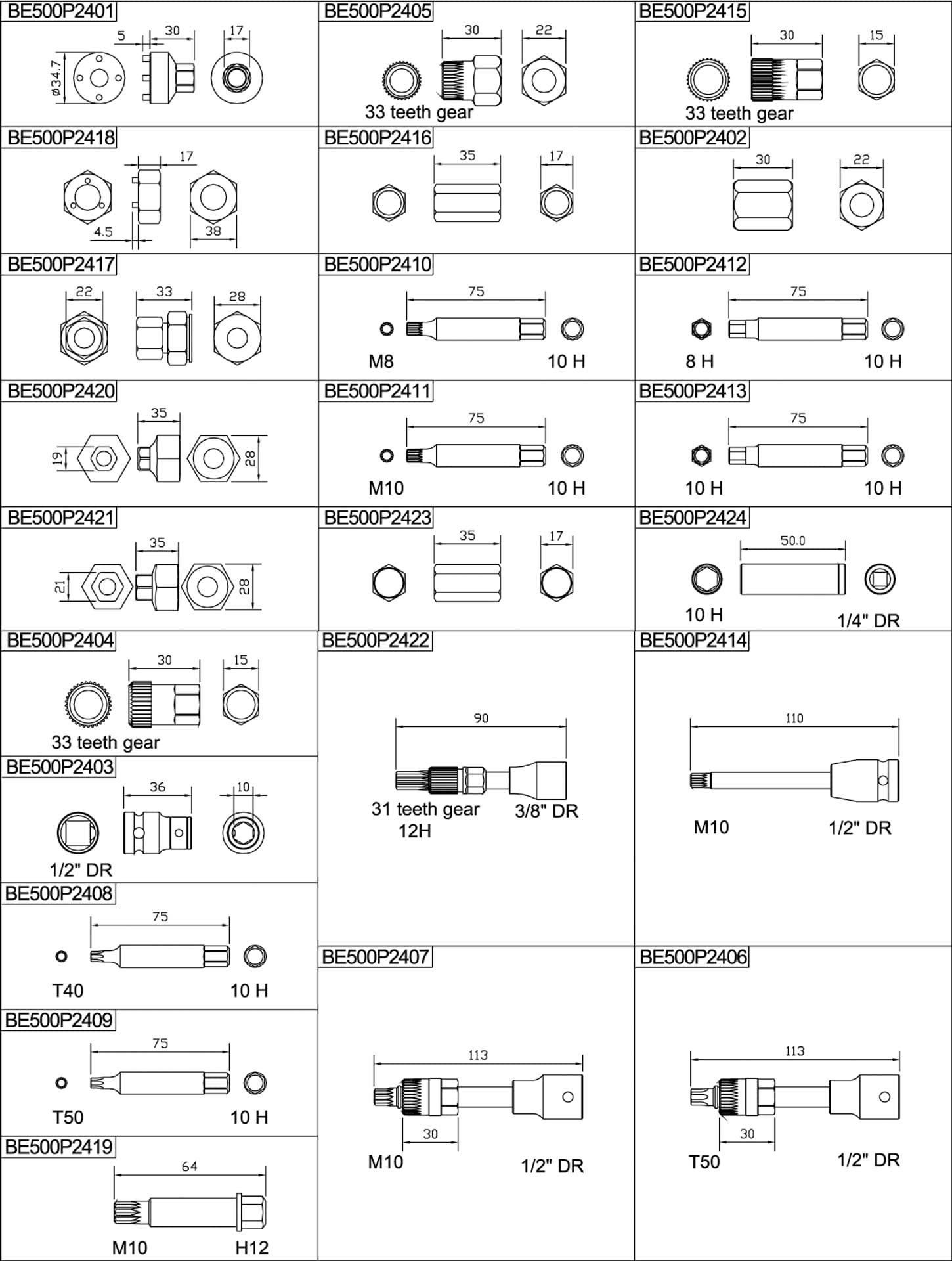 

Uniwersalny zestaw do wyciągania alternatorów. 24 elementy BAHCO