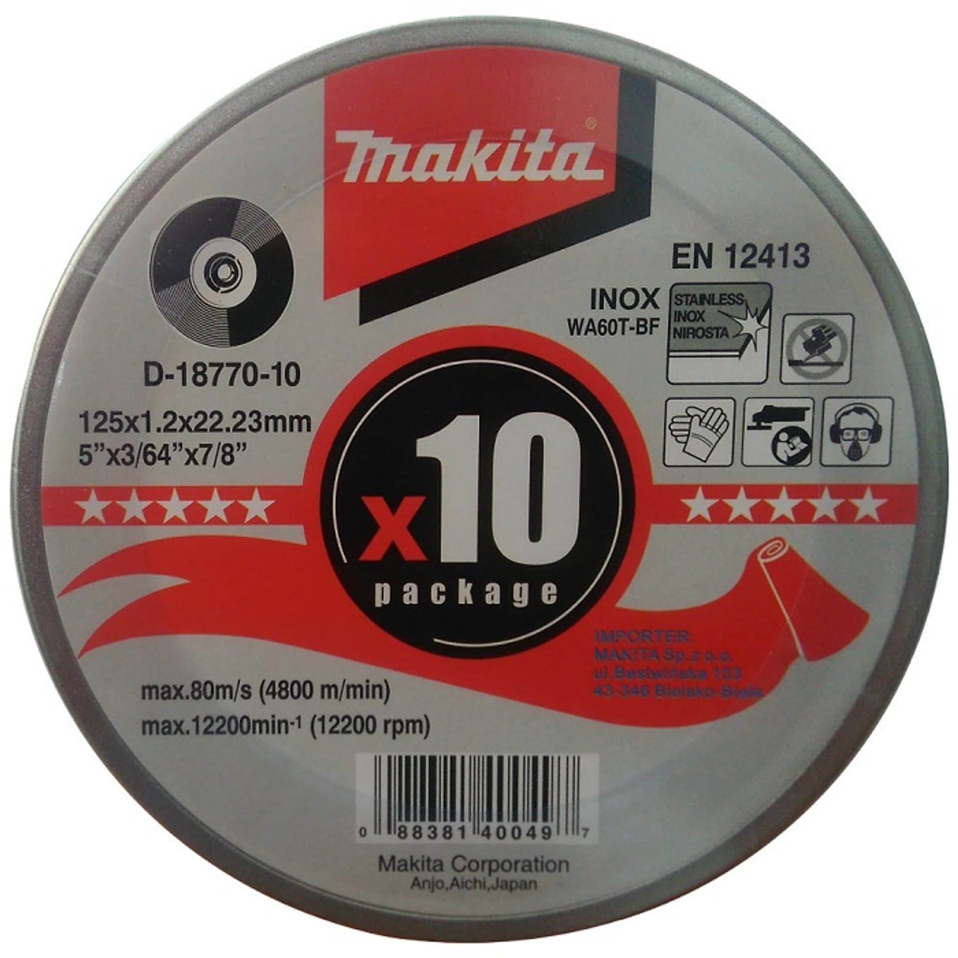 

TARCZA TNĄCA INOX 125*1.2 WA60T PŁASKA 10 SZT