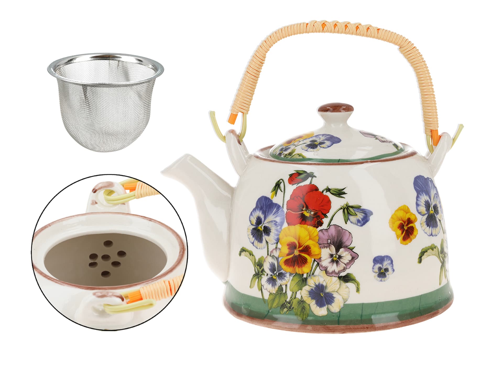 

Czajnik ceramiczny z zaparzaczem - Bratki (CARMANI)