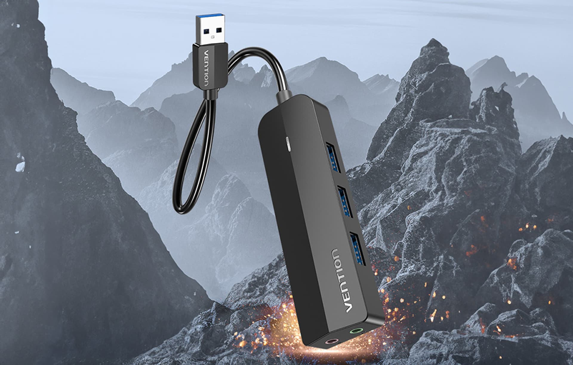 

Hub USB 3.0 z 3 portami, kartą dźwiękową i zasilaczem Vention CHIBB 0,15m czarny