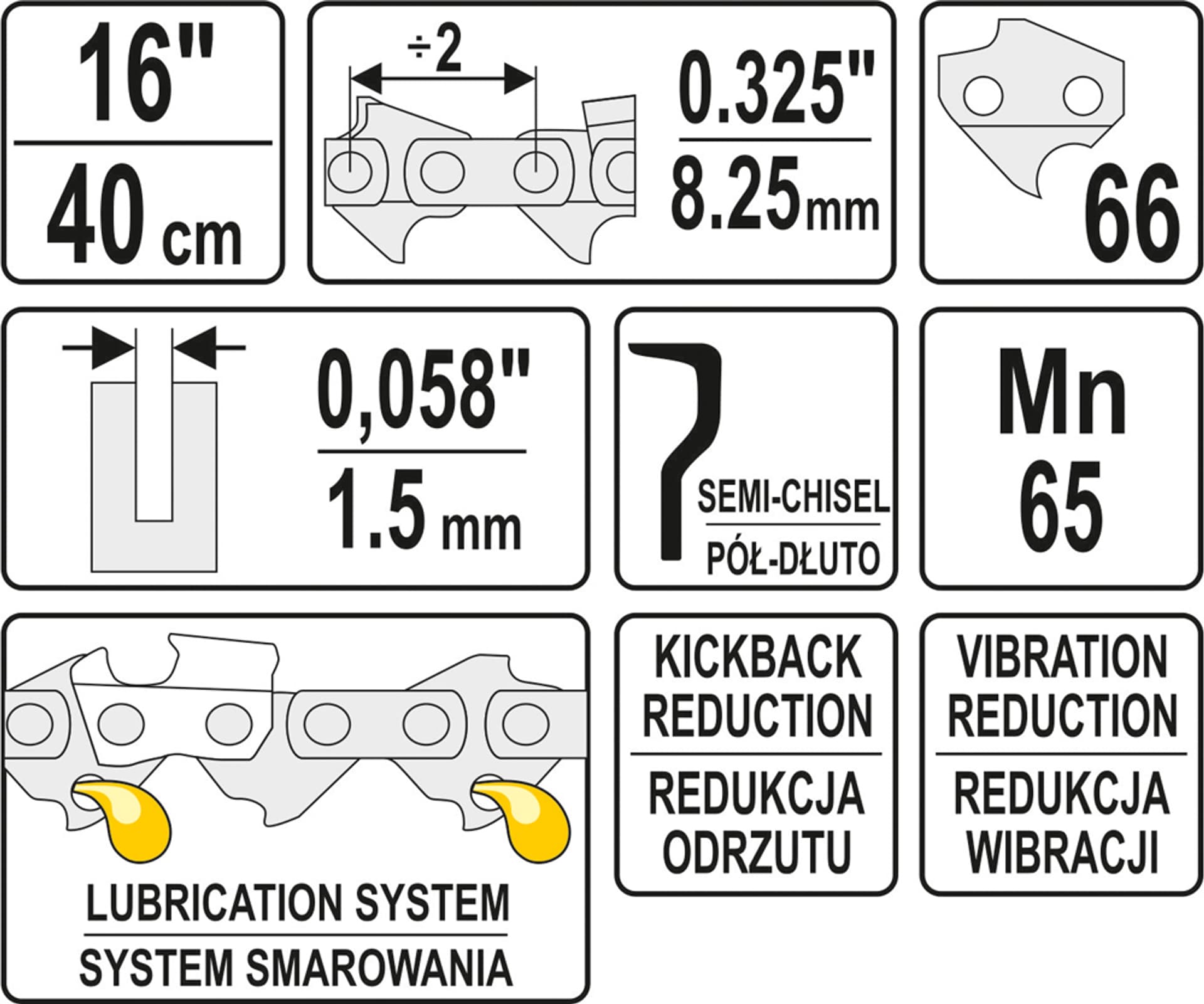 

ŁAŃCUCH TNĄCY DO PILARKI 16'' .325 1.5MM 66Z