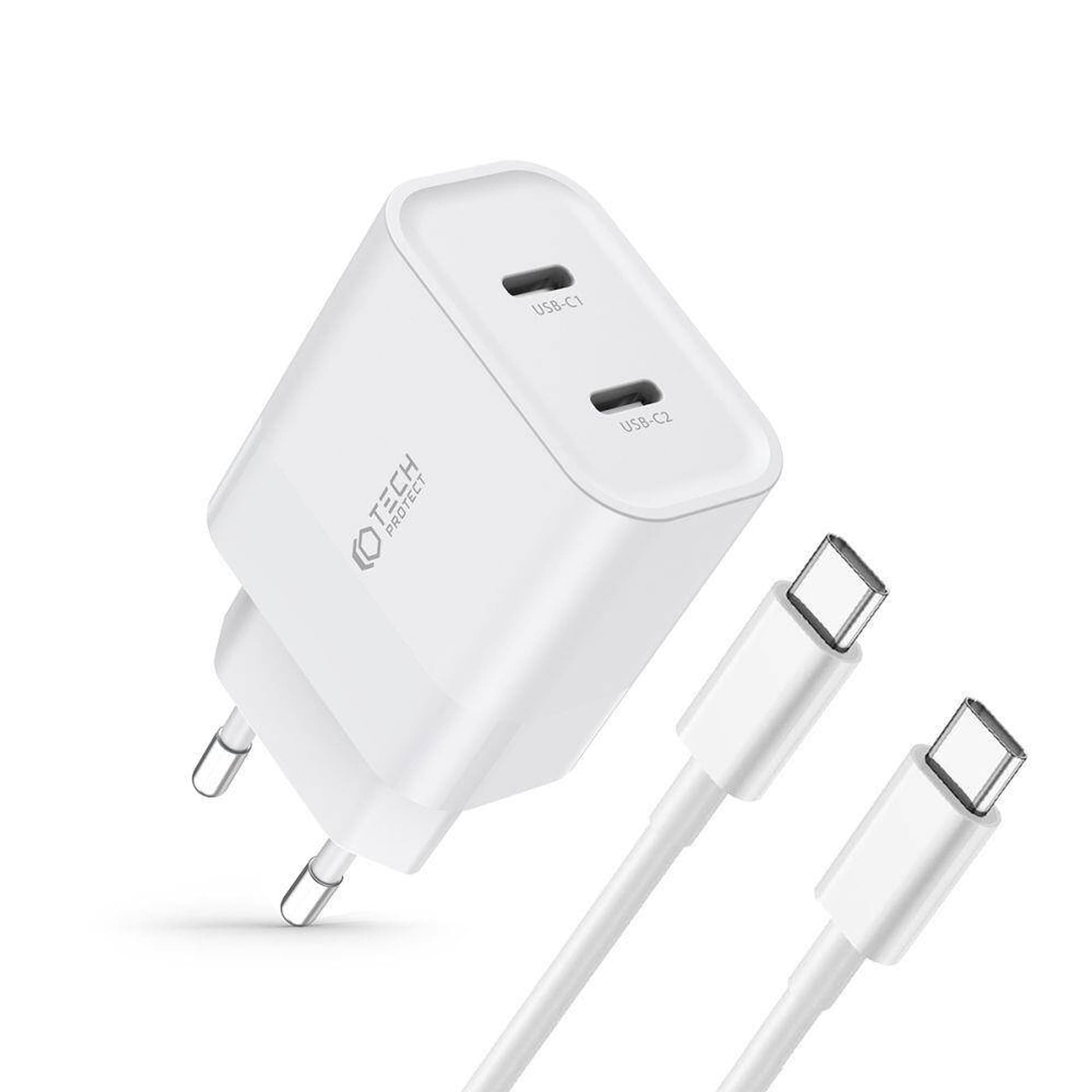 

Ładowarka Sieciowa PD 20W 2x USB-C + Kabel USB-C - USB-C Tech-Protect C20W biała