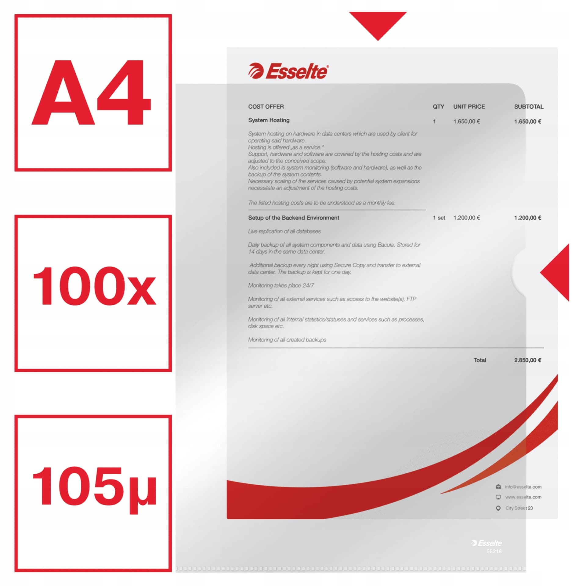 

Ofertówki krystaliczne A4 105 mic. (100szt) ESSELTE 56218, 100szt) esselte 5621