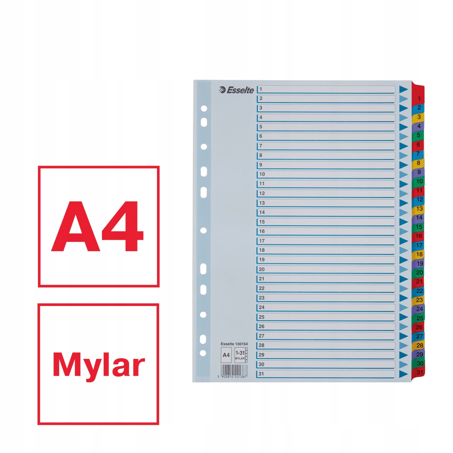 

Przekładki kartonowe MYLAR A4 1-31 białe 100164 ESSELTE