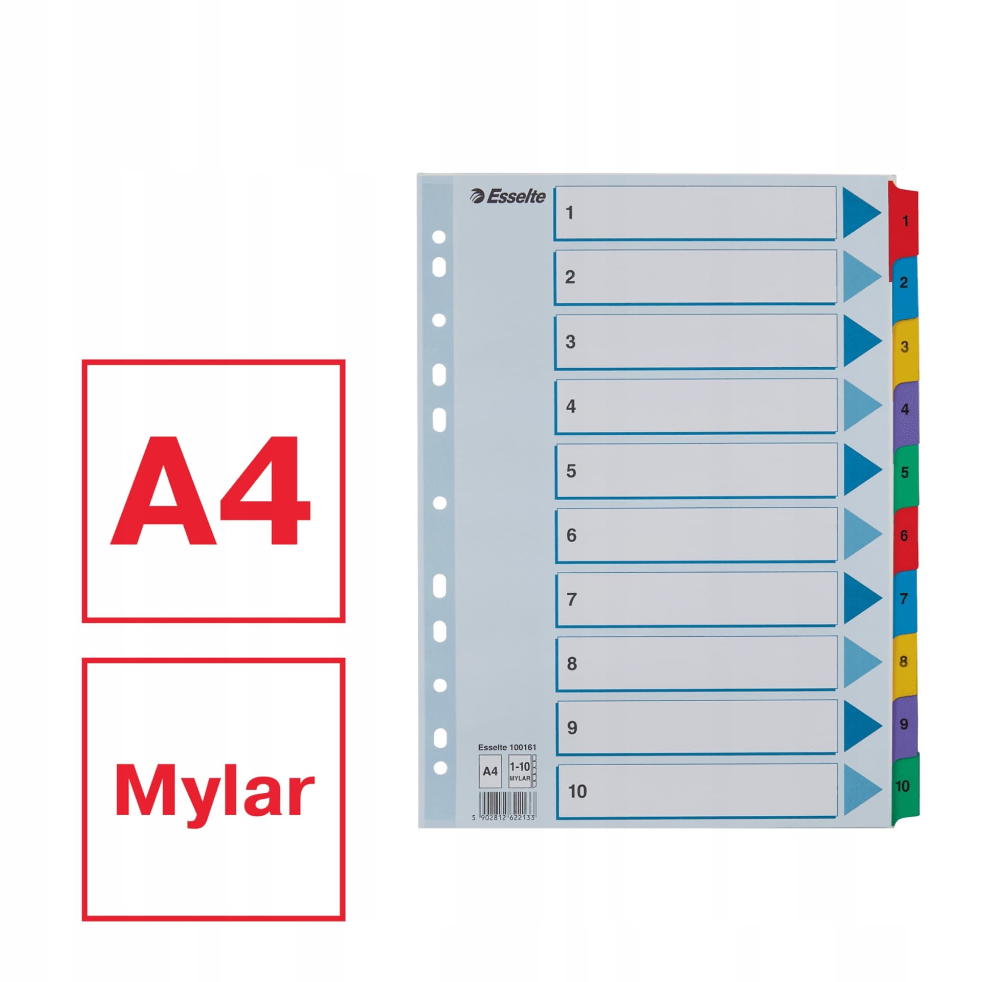 

Przekładki kartonowe MYLAR A4 1-10 białe 100161 ESSELTE