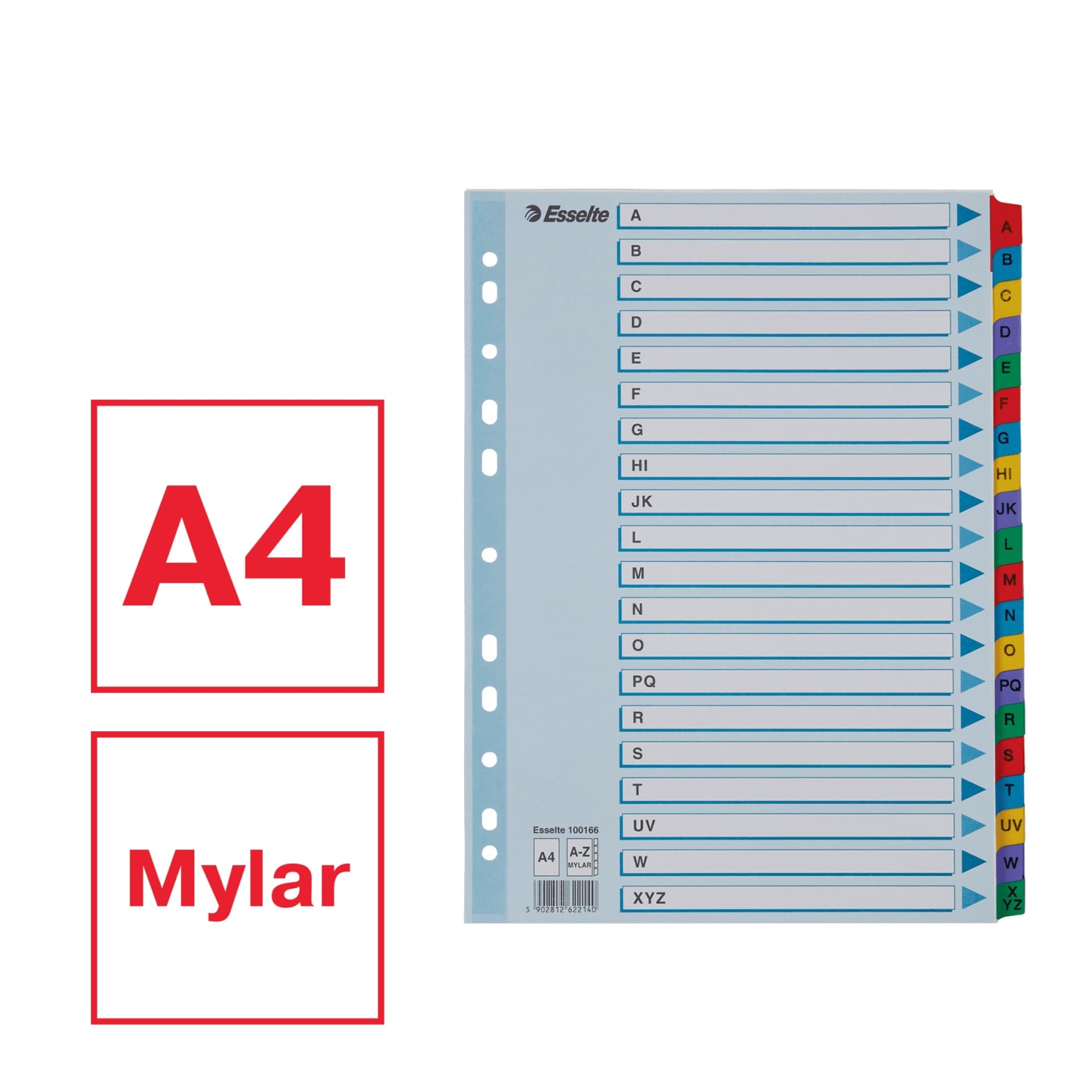 

Przekładki kartonowe MYLAR A4 A-Z białe 100166 ESSELTE